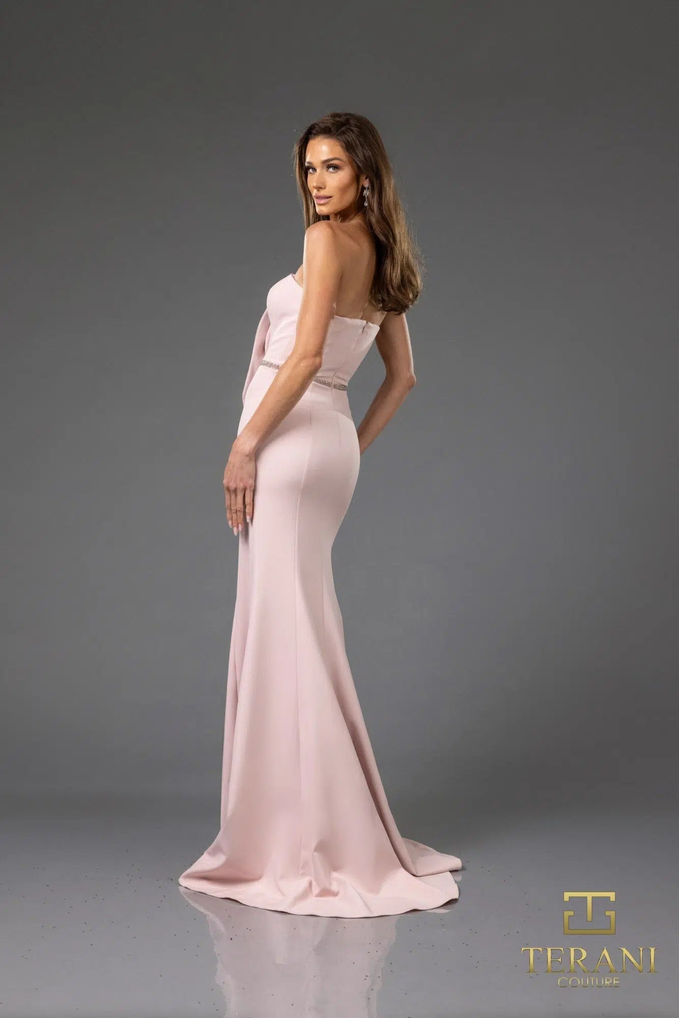 Terani Couture 251E4631 Stretch Satin Strapless Fit and Flare Evening Dress