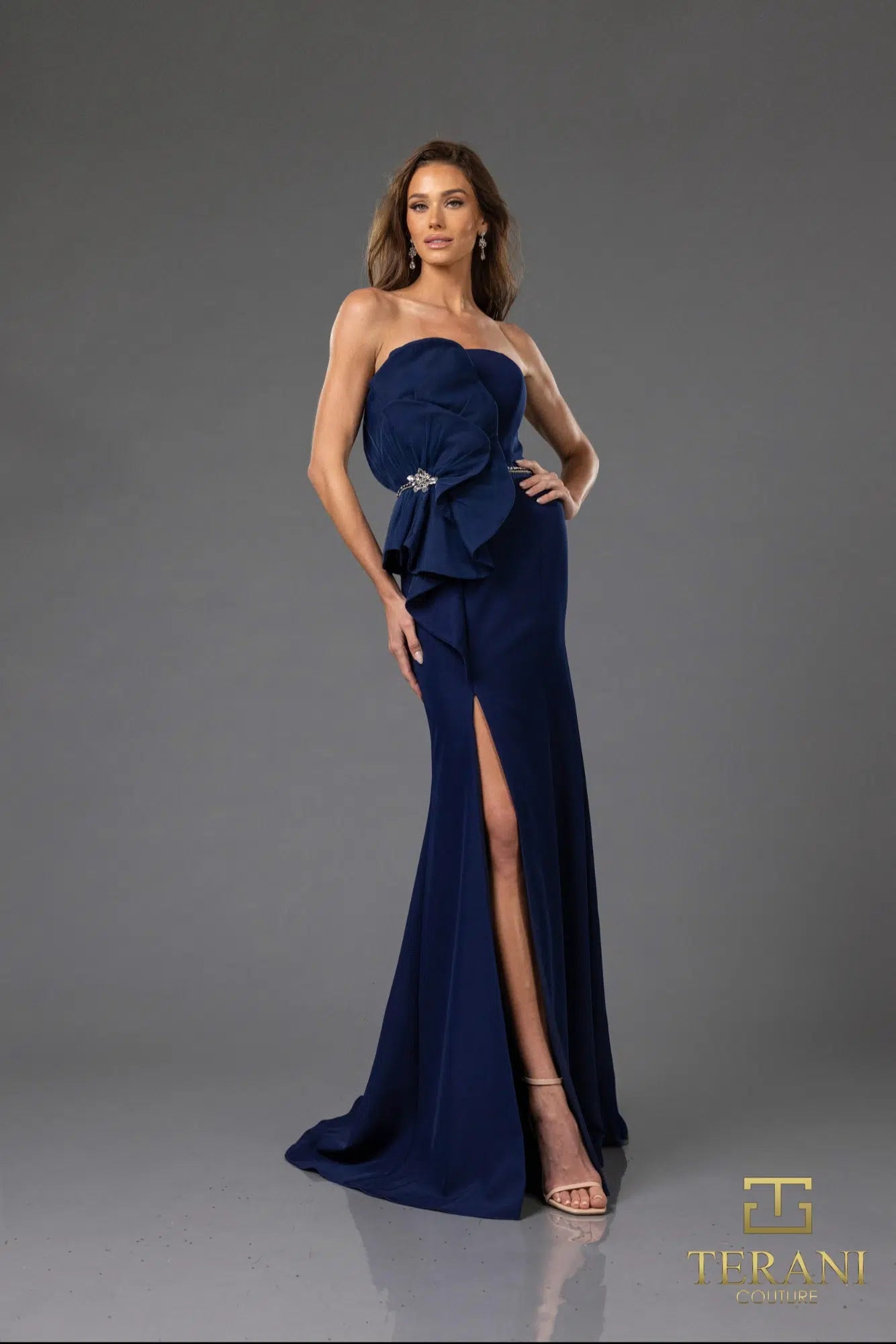 Terani Couture 251E4631 Stretch Satin Strapless Fit and Flare Evening Dress