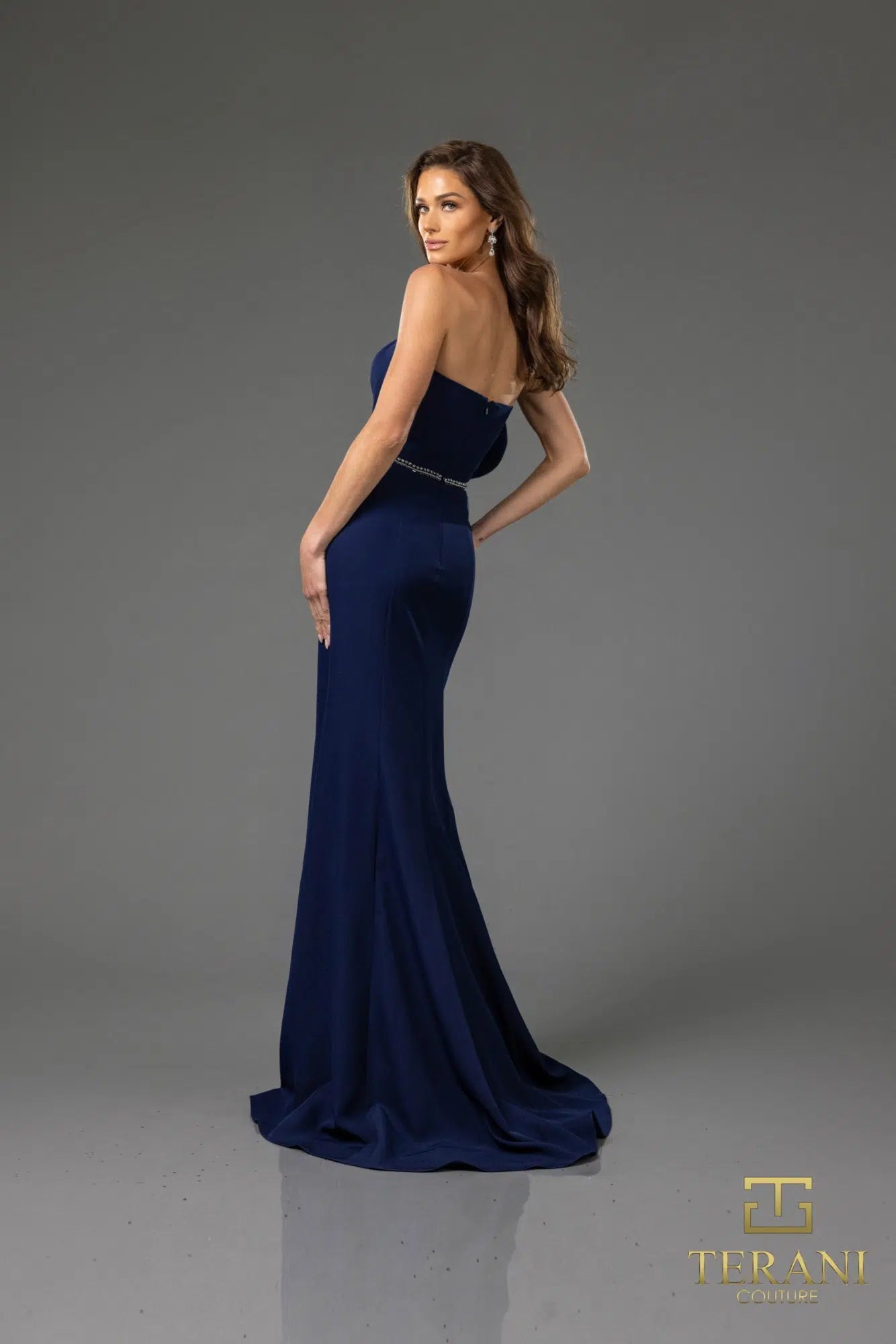 Terani Couture 251E4631 Stretch Satin Strapless Fit and Flare Evening Dress