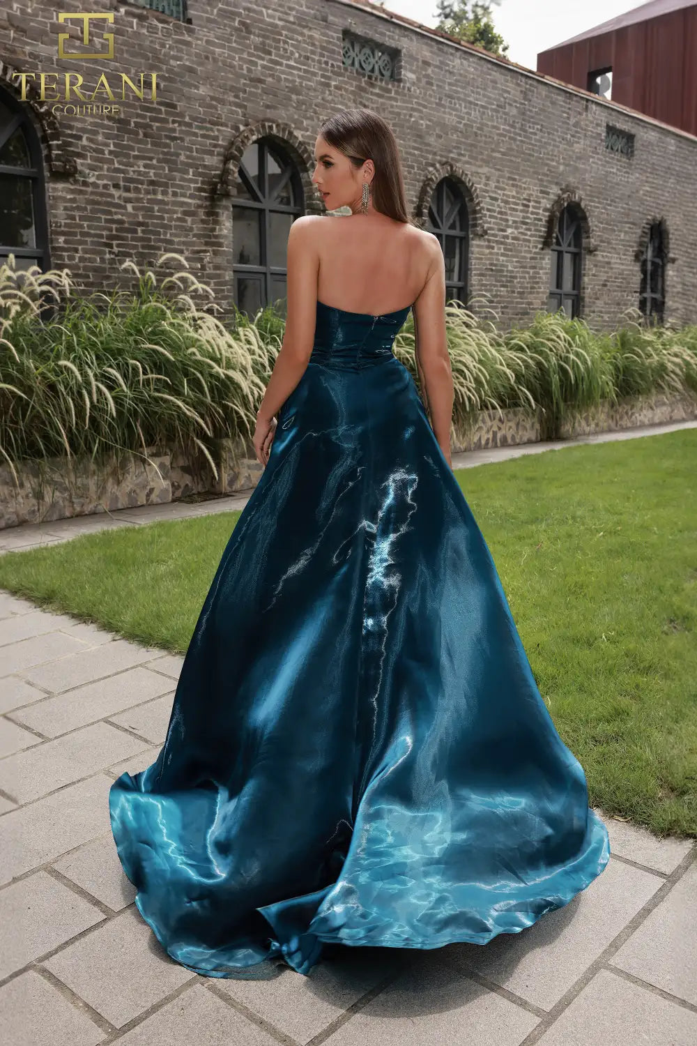 Terani Couture 251E4637 Long Organza A-Line Strapless Evening Dress