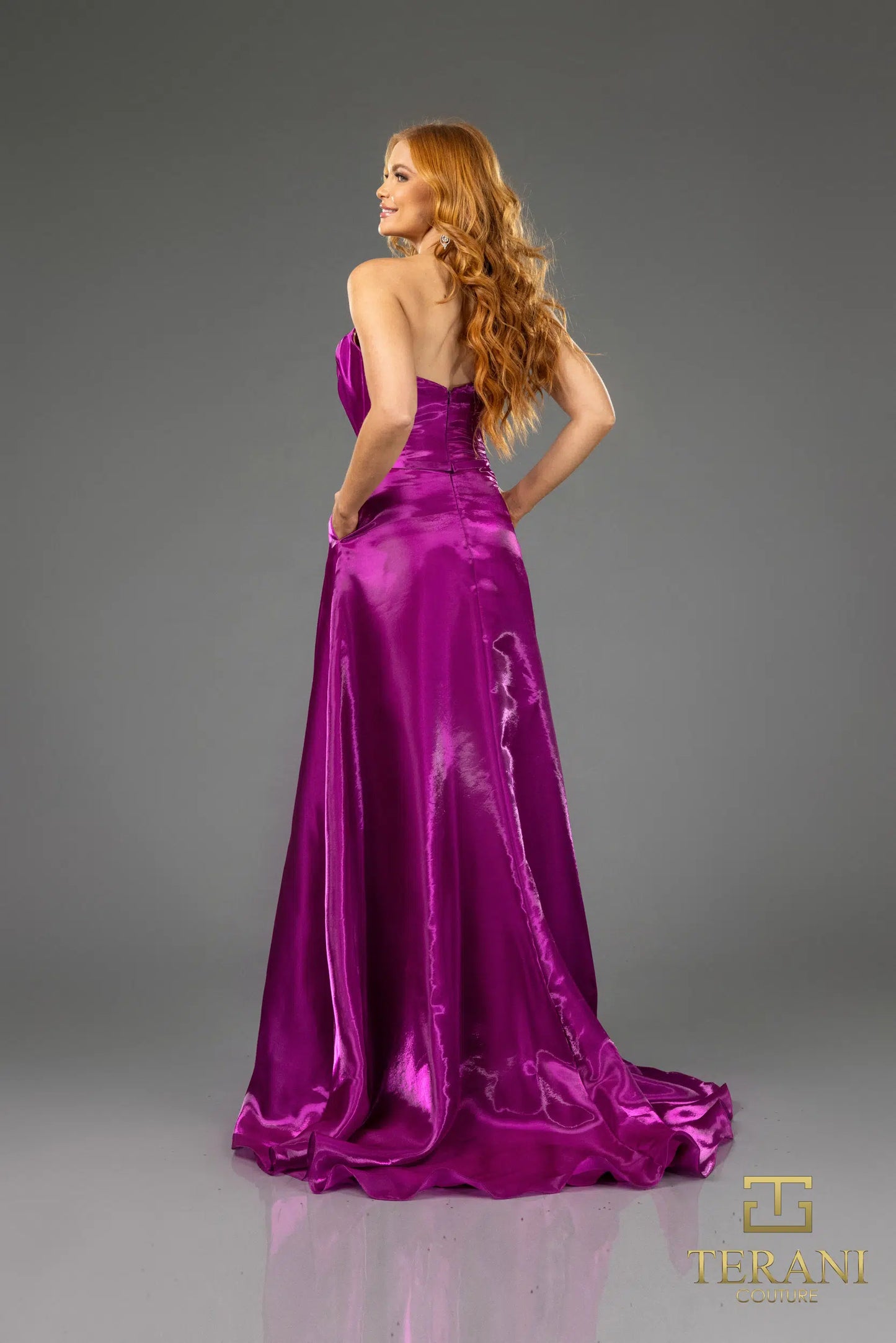 Terani Couture 251E4637 Long Organza A-Line Strapless Evening Dress