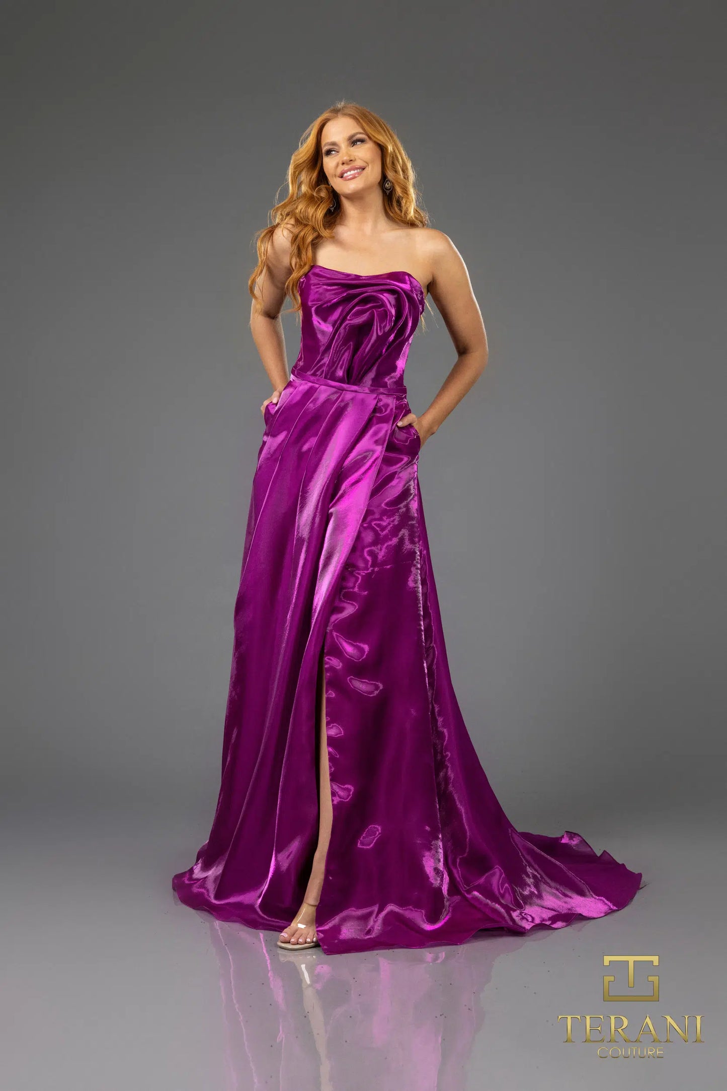 Terani Couture 251E4637 Long Organza A-Line Strapless Evening Dress