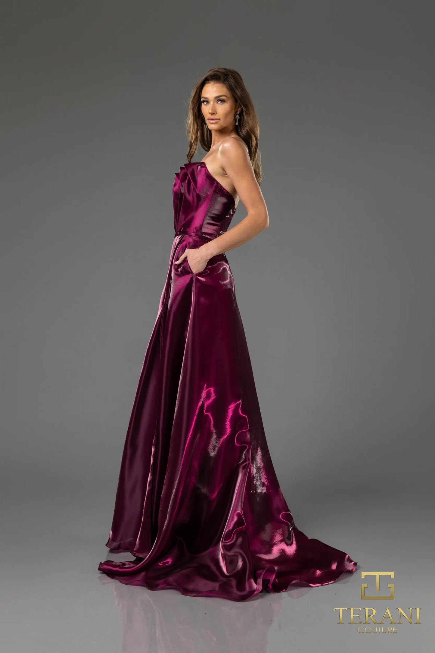 Terani Couture 251E4637 Long Organza A-Line Strapless Evening Dress