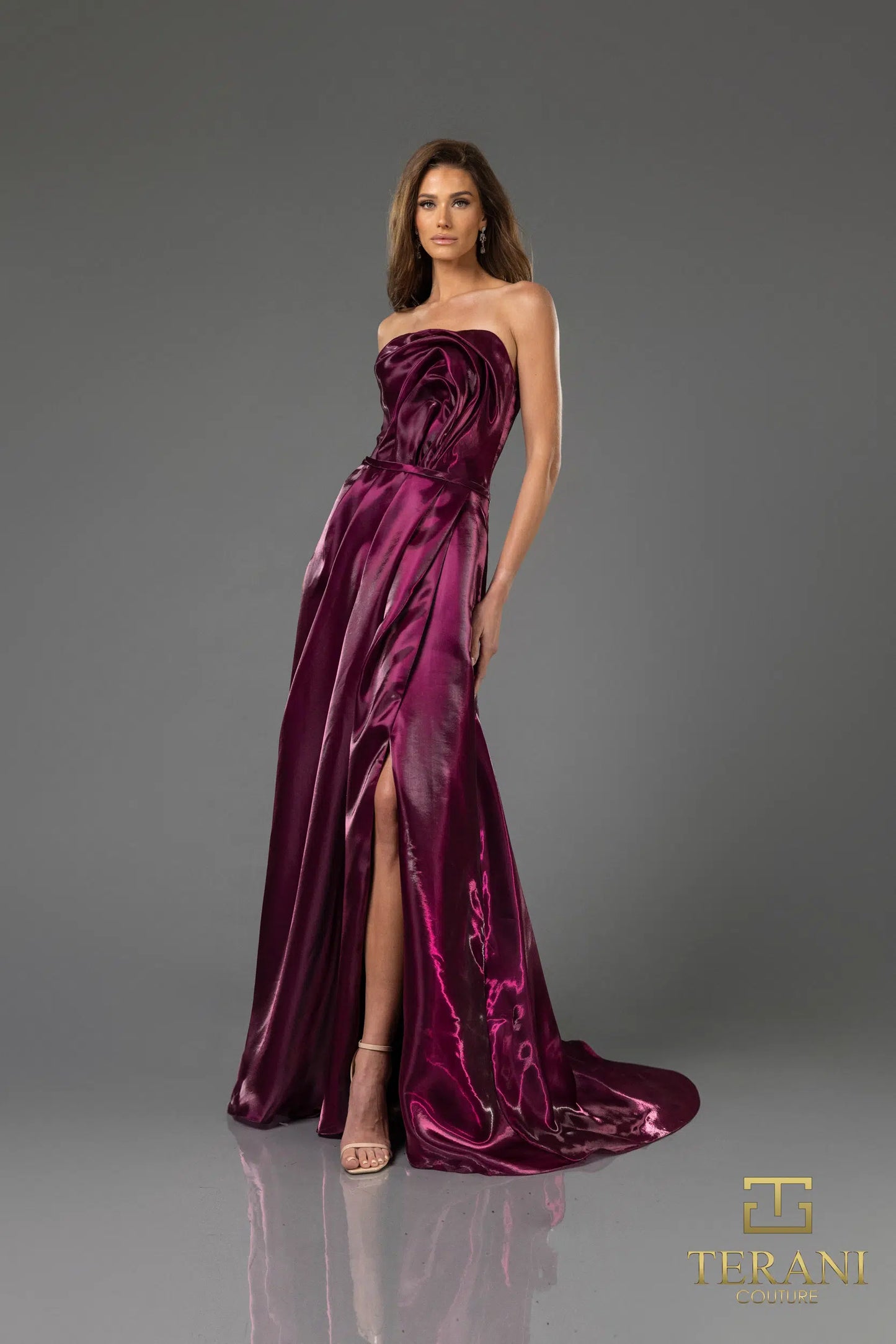 Terani Couture 251E4637 Long Organza A-Line Strapless Evening Dress