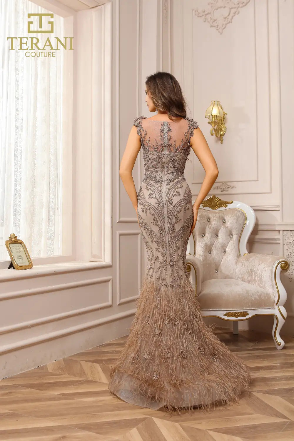 Terani Couture 251GL4198 Trumpet Sleeveless Beaded Tulle Long Pageant Dress