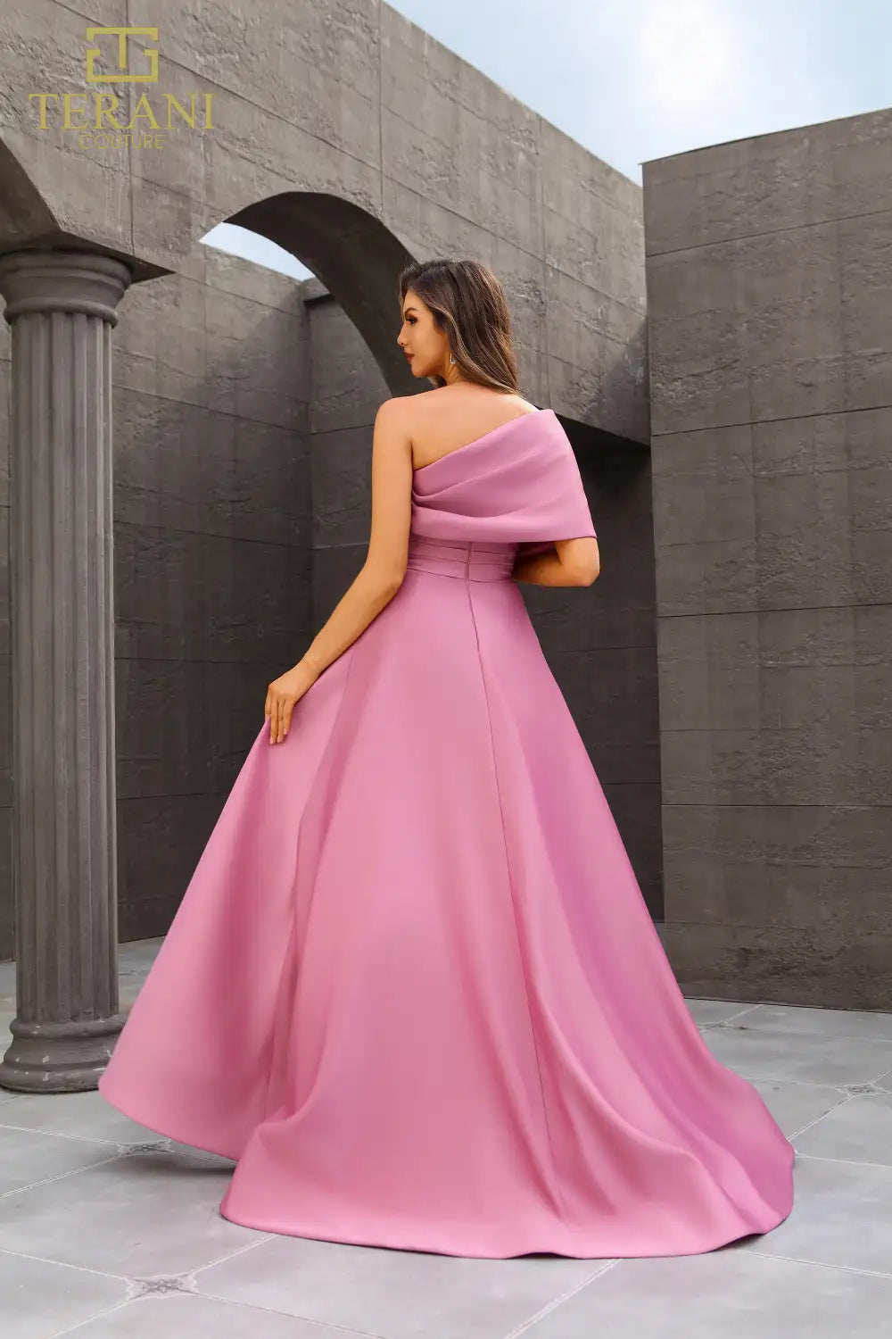 Terani Couture 251M4441 Matte Satin A-line One Shoulder Long Dress