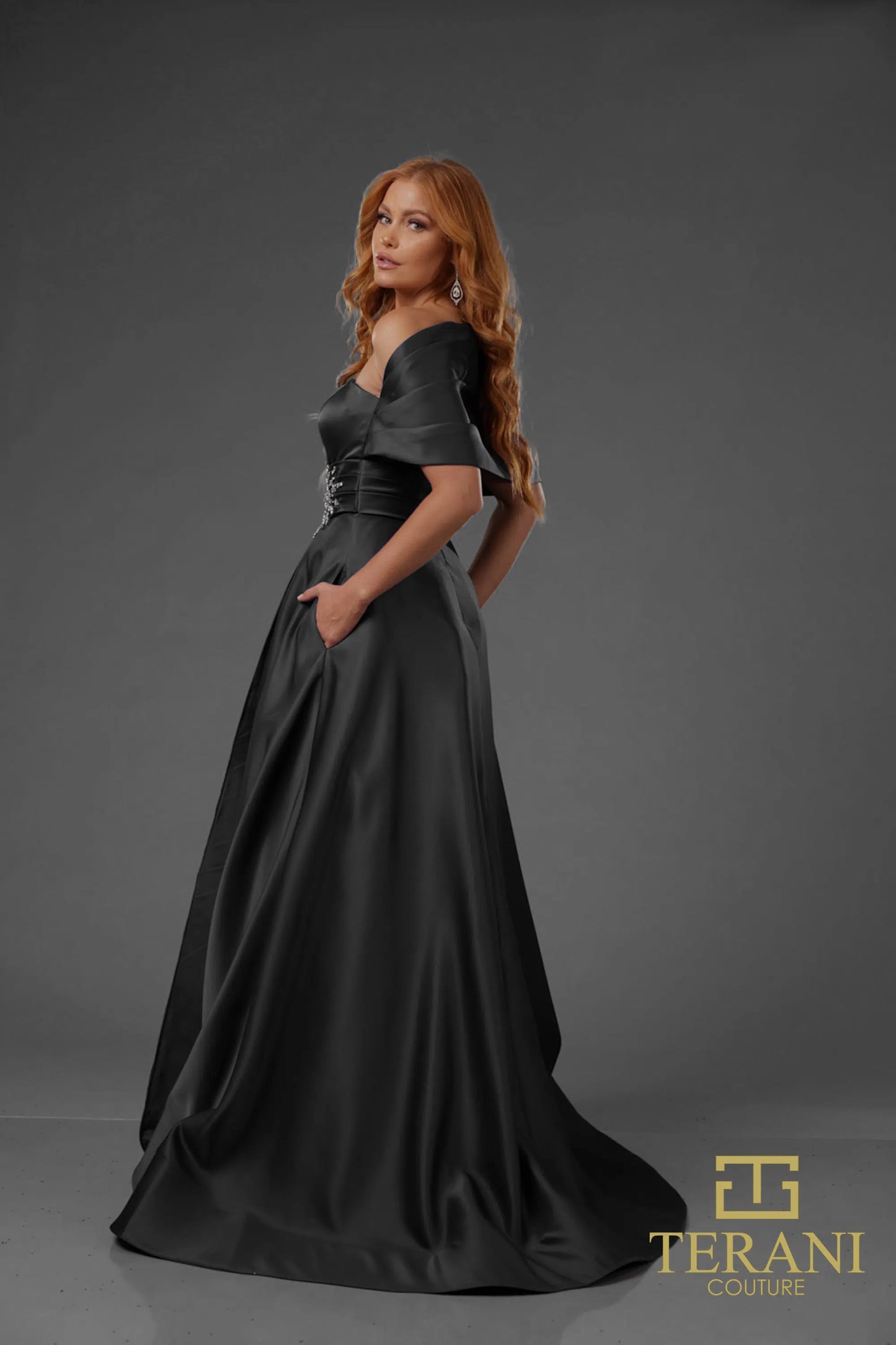 Terani Couture 251M4441 Matte Satin A-line One Shoulder Long Dress