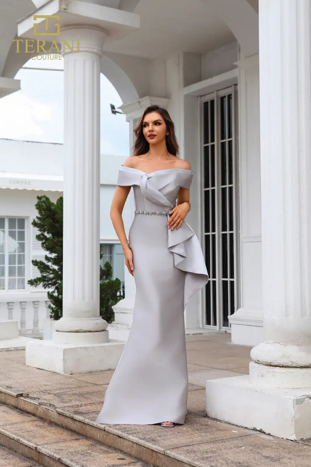 Terani Couture 251M4452 Off the Shoulder Mikado Long Trumpet Dress