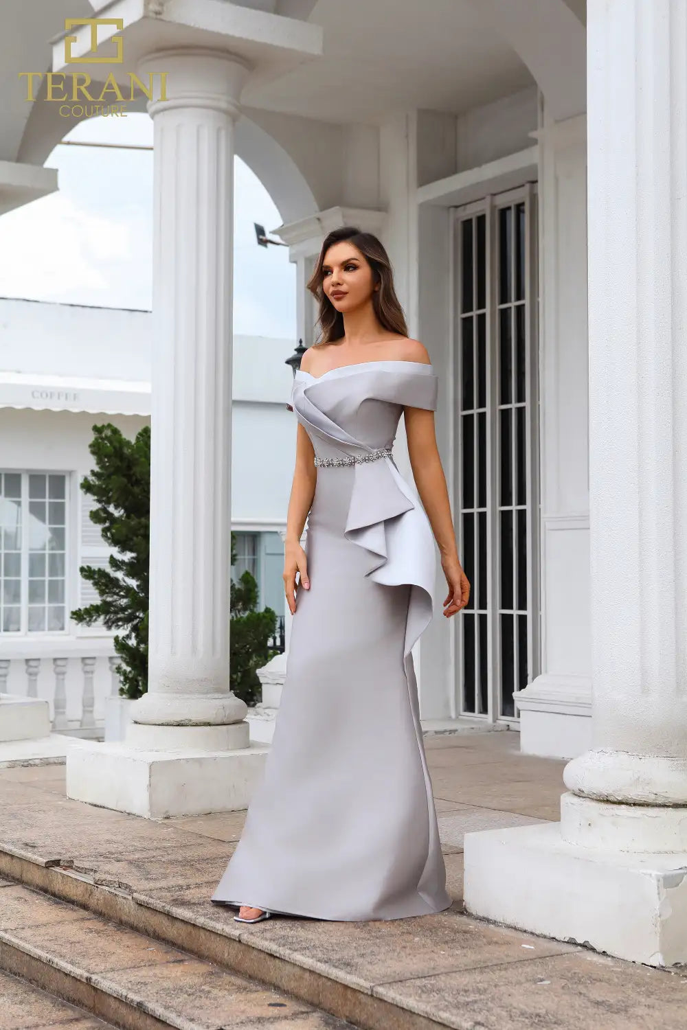 Terani Couture 251M4452 Off the Shoulder Mikado Long Trumpet Dress