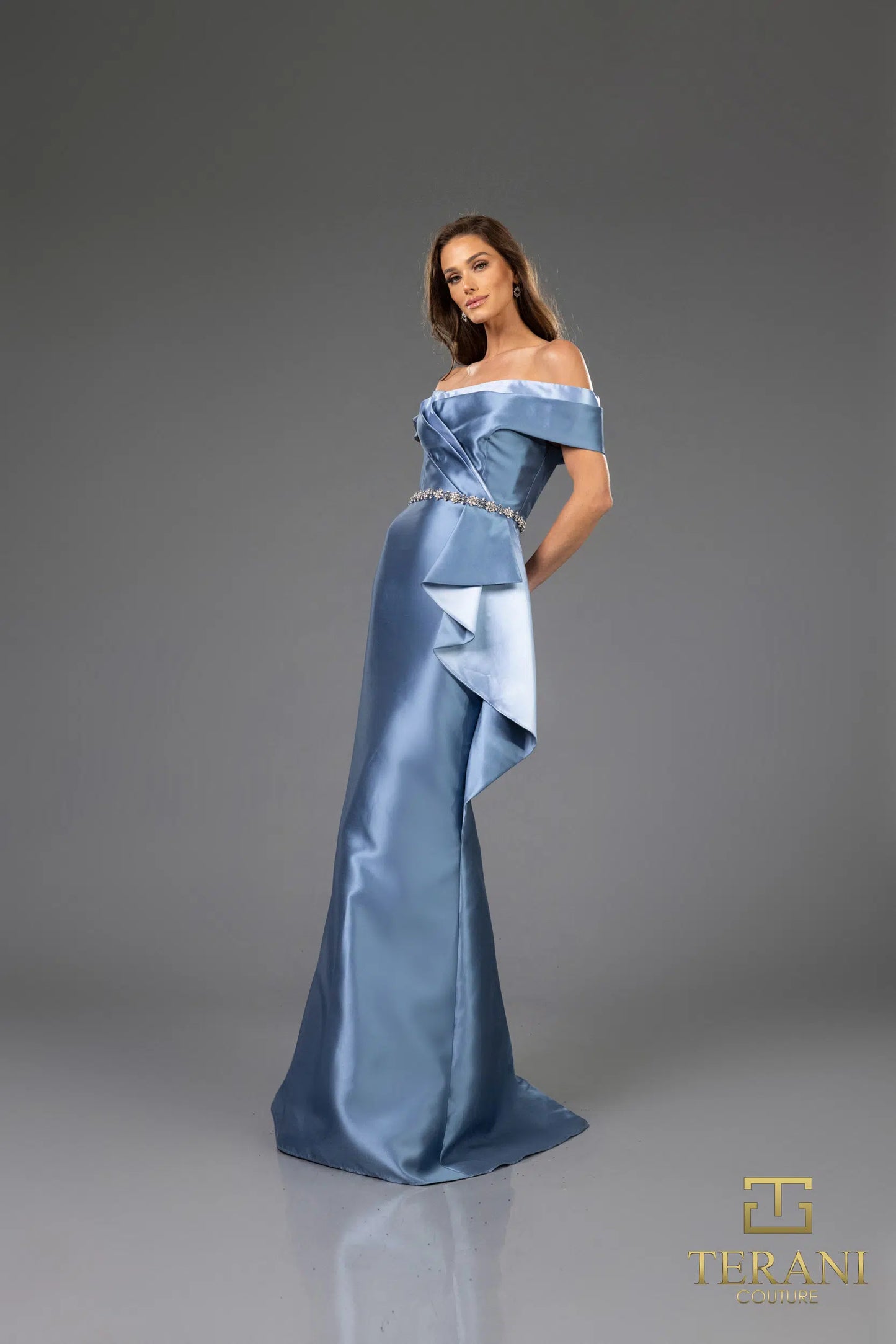Terani Couture 251M4452 Off the Shoulder Mikado Long Trumpet Dress