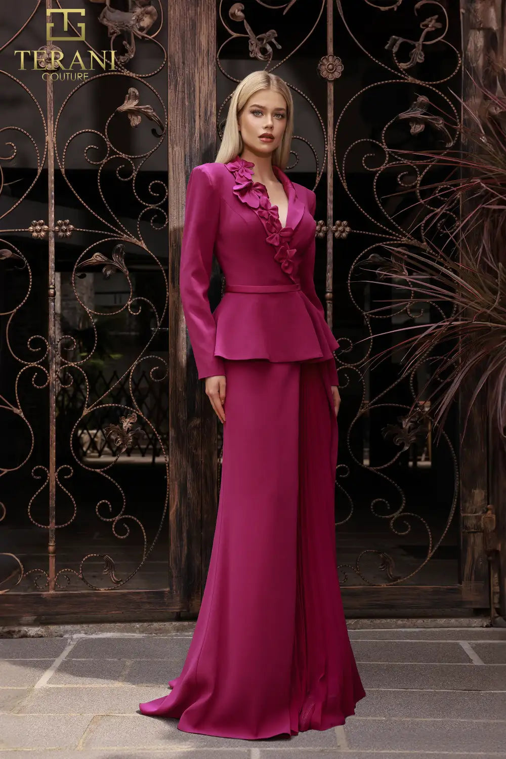Terani Couture 251C4638 Full Sleeves Peplum Tea Length Dress main image 1