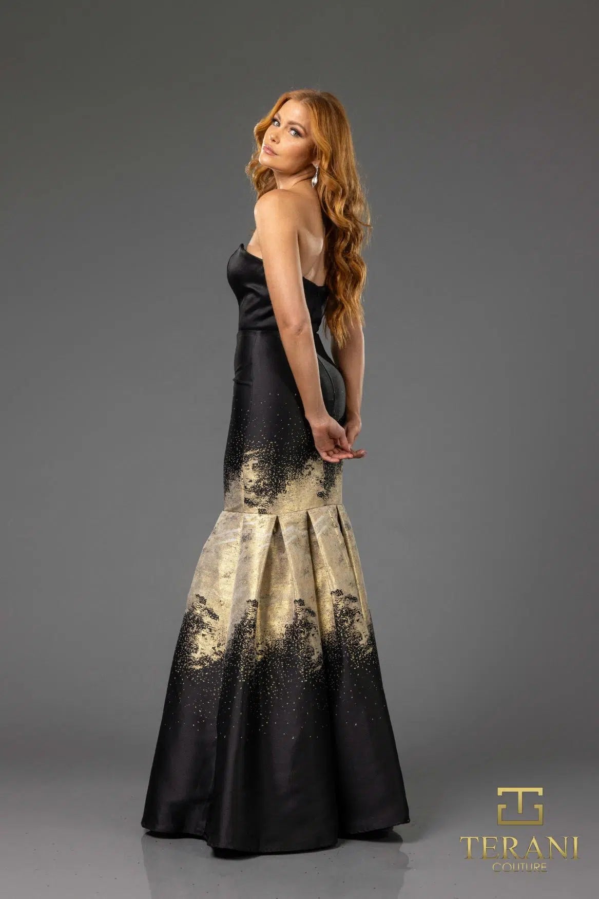 Terani Couture 251P0177 Sweetheart Strapless Mikado Print Trumpet Prom Dress