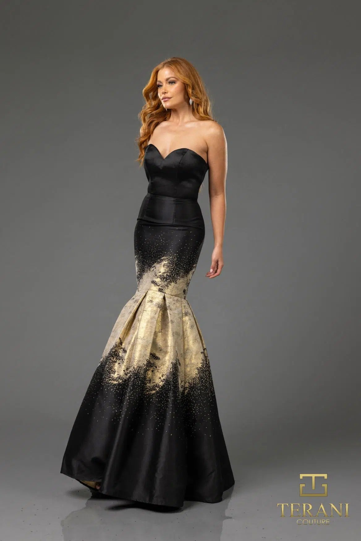 Terani Couture 251P0177 Sweetheart Strapless Mikado Print Trumpet Prom Dress
