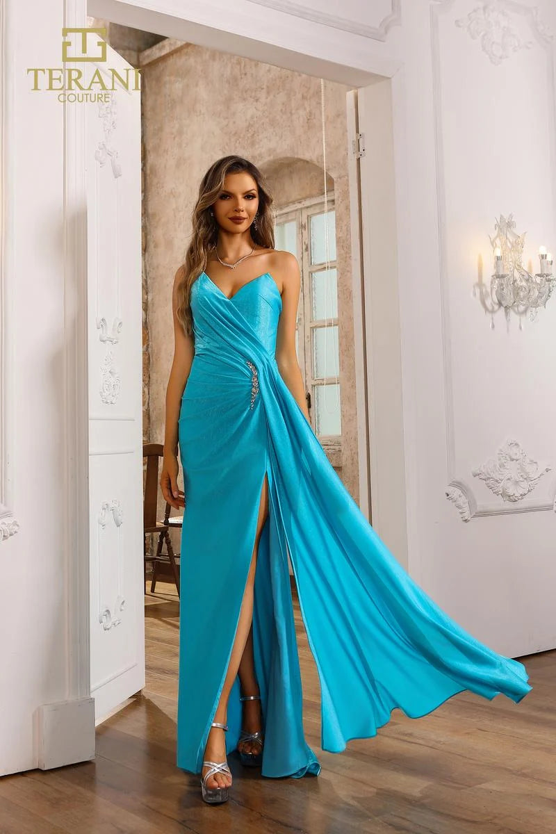 Terani Couture 251P4055 Strapless Stretch Metallic Fit and Flare Long Prom Dress