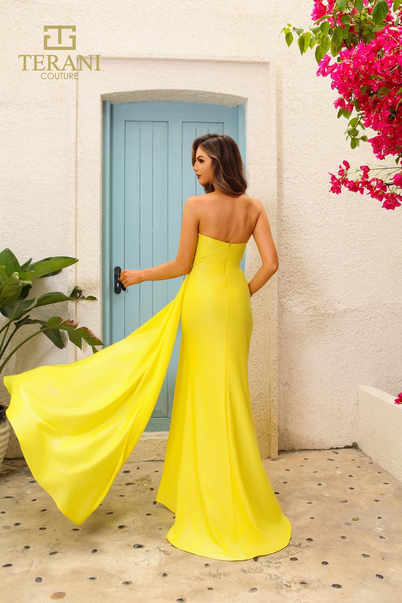 Terani Couture 251P4055 Strapless Stretch Metallic Fit and Flare Long Prom Dress