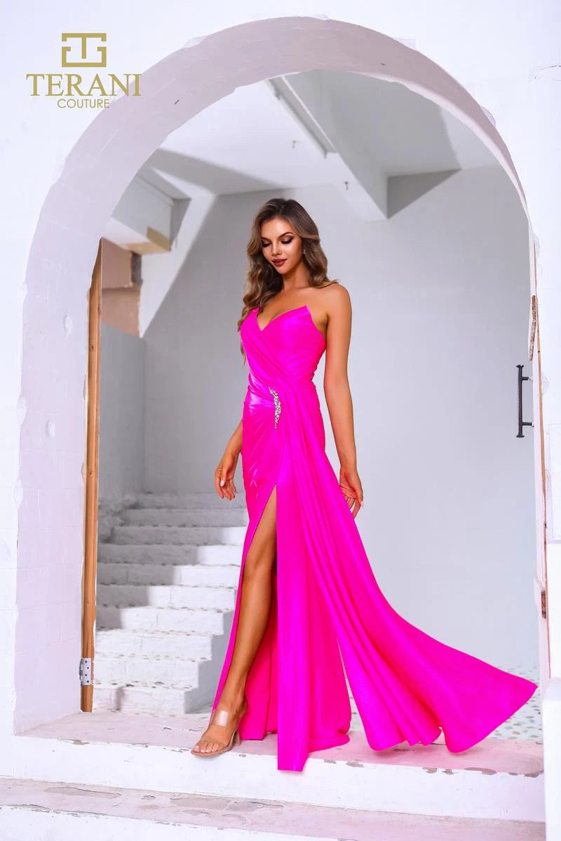 Terani Couture 251P4055 Strapless Stretch Metallic Fit and Flare Long Prom Dress