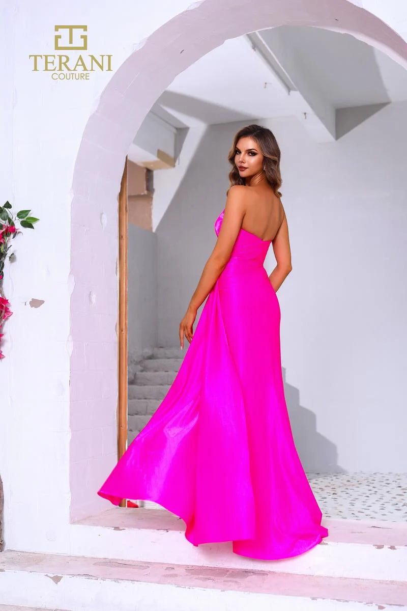 Terani Couture 251P4055 Strapless Stretch Metallic Fit and Flare Long Prom Dress