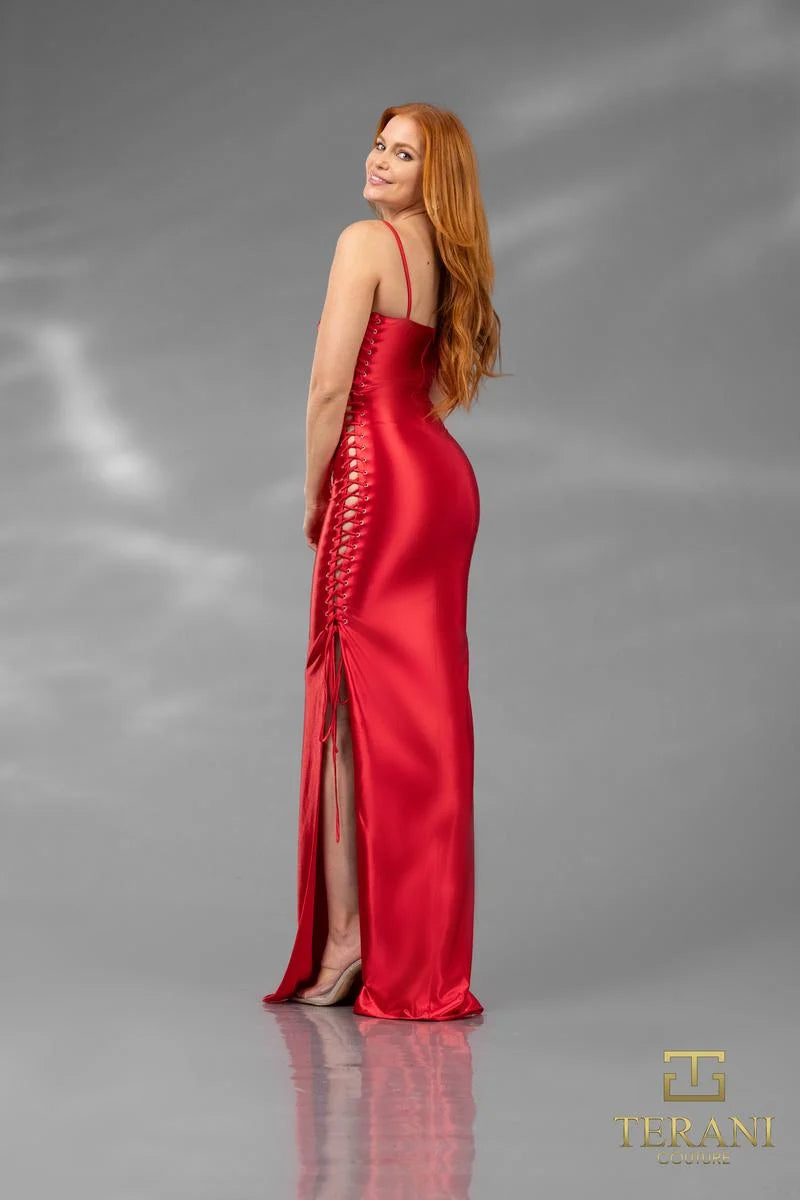 Terani Couture 251P4119 Bodycon Jersey Satin Long Prom Dress