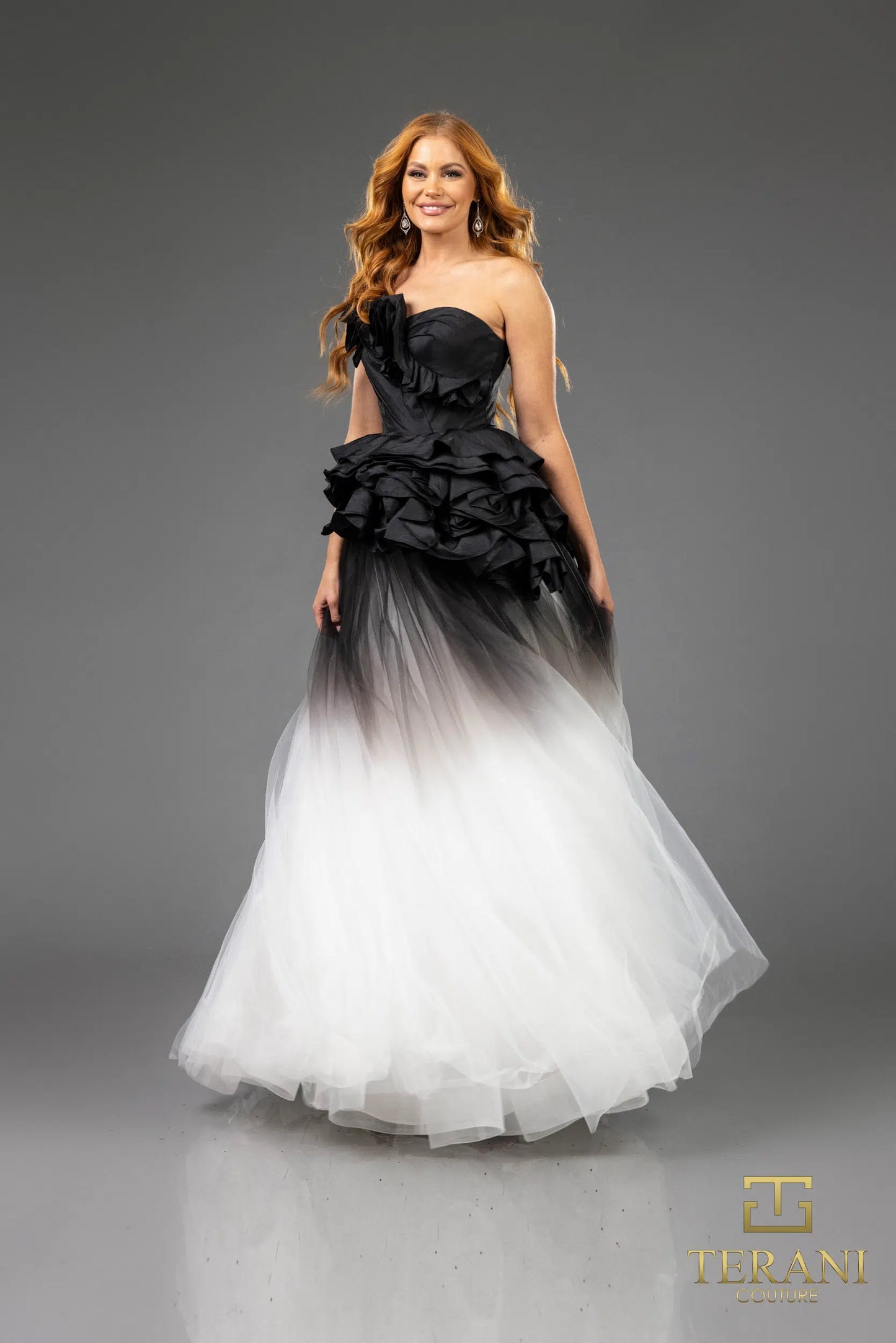 Terani Couture 251P4270 Asymmetric Strapless Tulle Ballgown Prom Dress