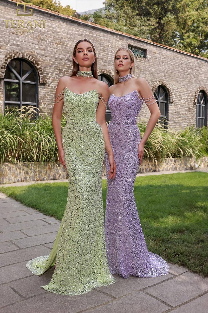Terani Couture 251P4329 Slim Sweetheart Beaded Tulle Long Prom Dress
