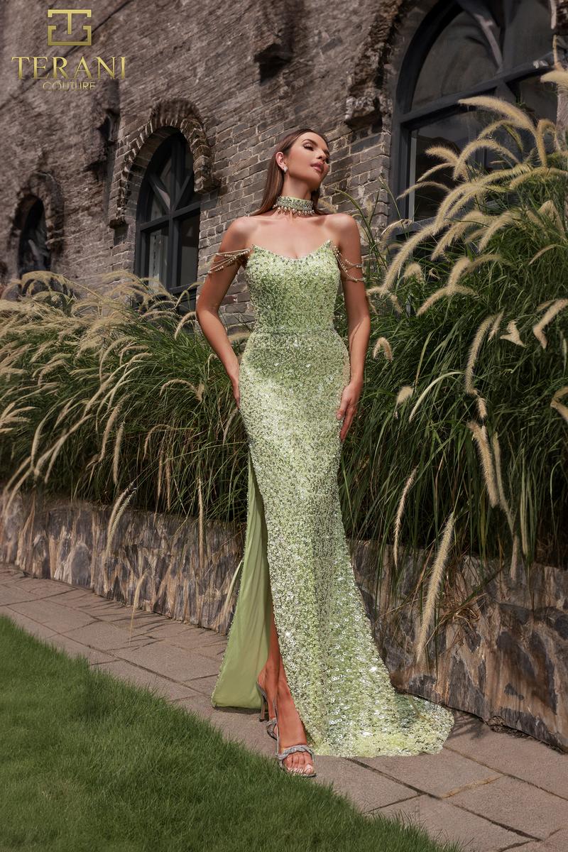 Terani Couture 251P4329 Slim Sweetheart Beaded Tulle Long Prom Dress
