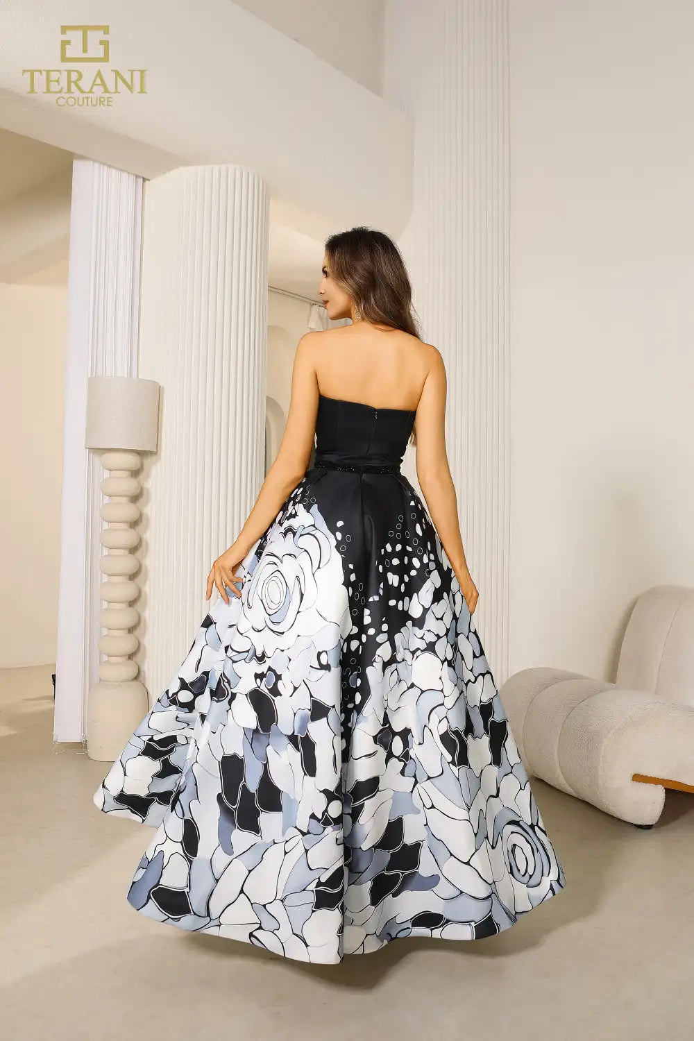 Terani Couture 251P4373 Print Mikado Sleeveless Long Ballgown Prom Dress