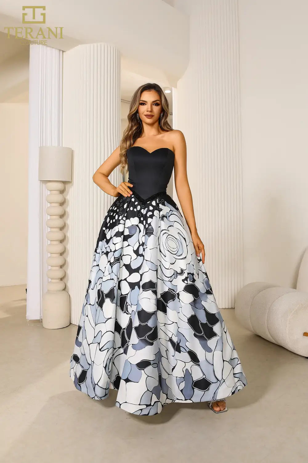 Terani Couture 251P4373 Print Mikado Sleeveless Long Ballgown Prom Dress