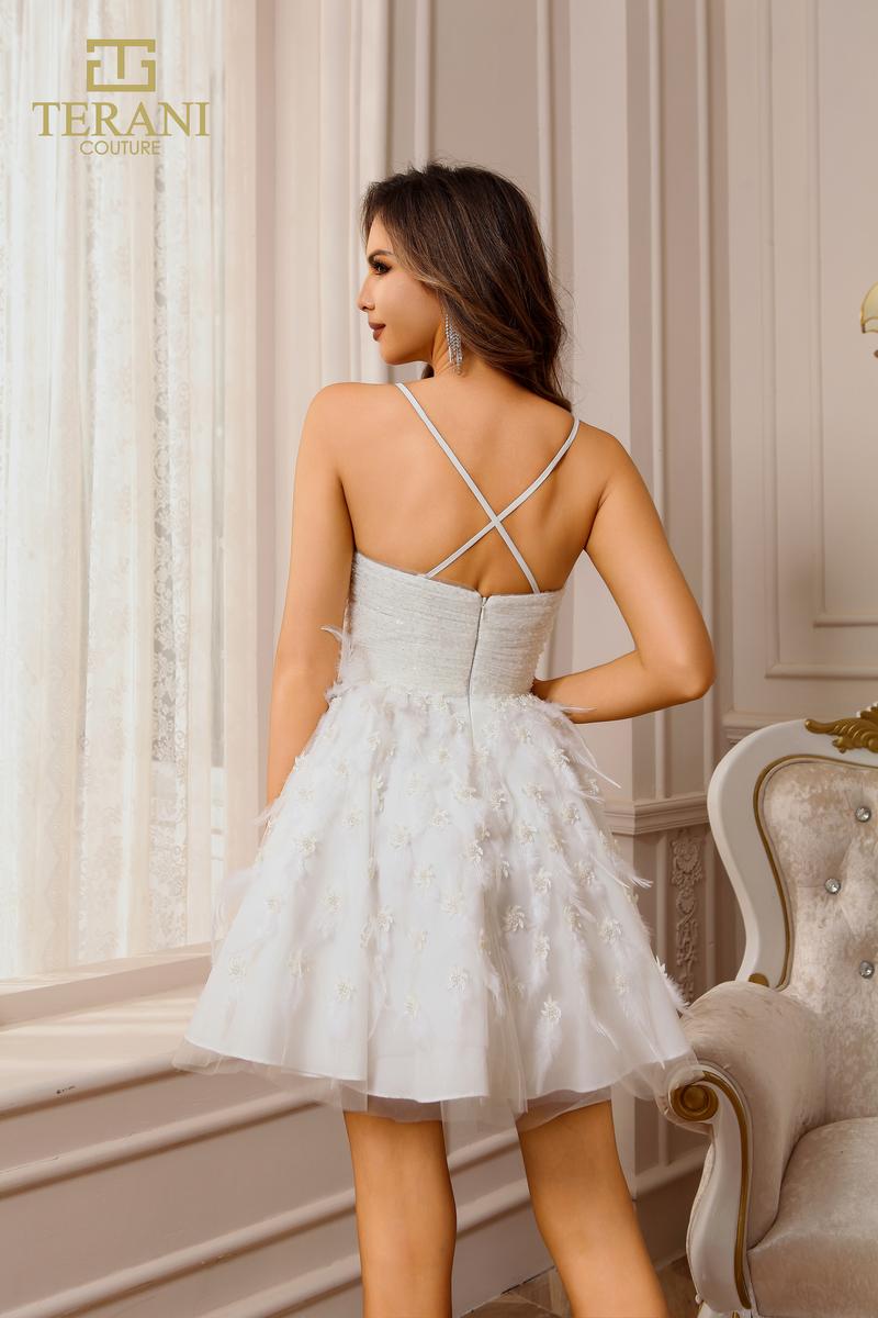 Terani Couture 251P4549 Ivory Feather Short Prom Ballgown