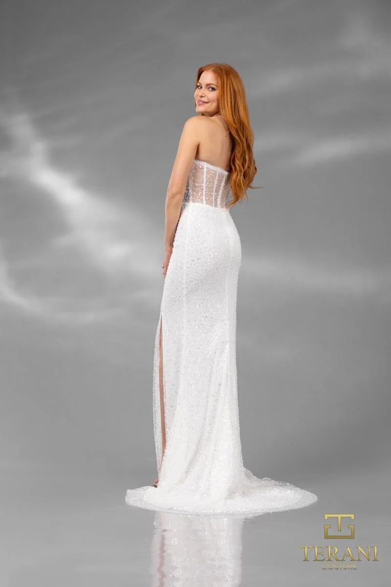 Terani Couture 251P4560 Bodycon Strapless Beaded Tulle Long Prom Dress
