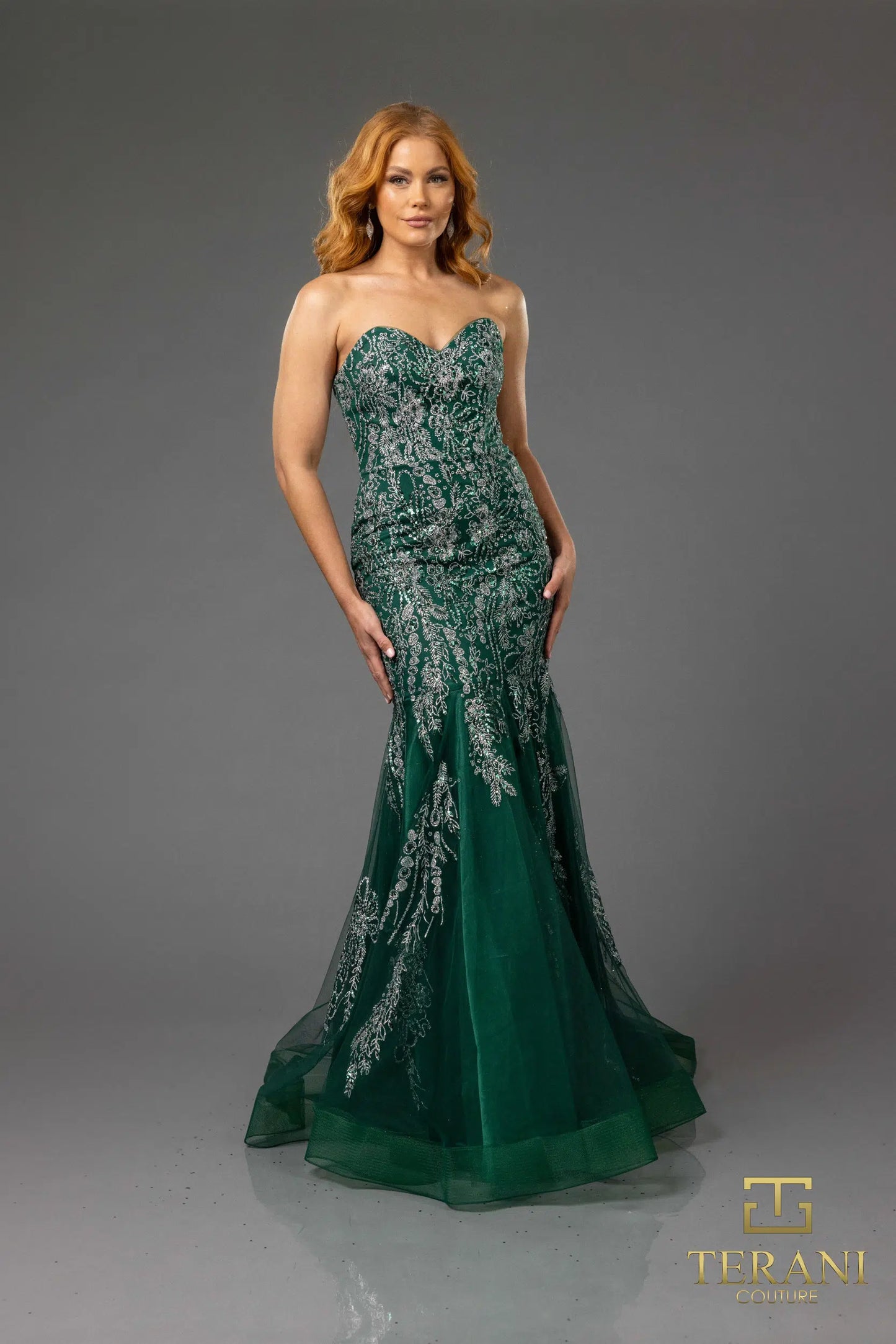 Terani Couture 251P4641 Sweetheart Beaded Tulle Strapless Trumpet Prom Dress