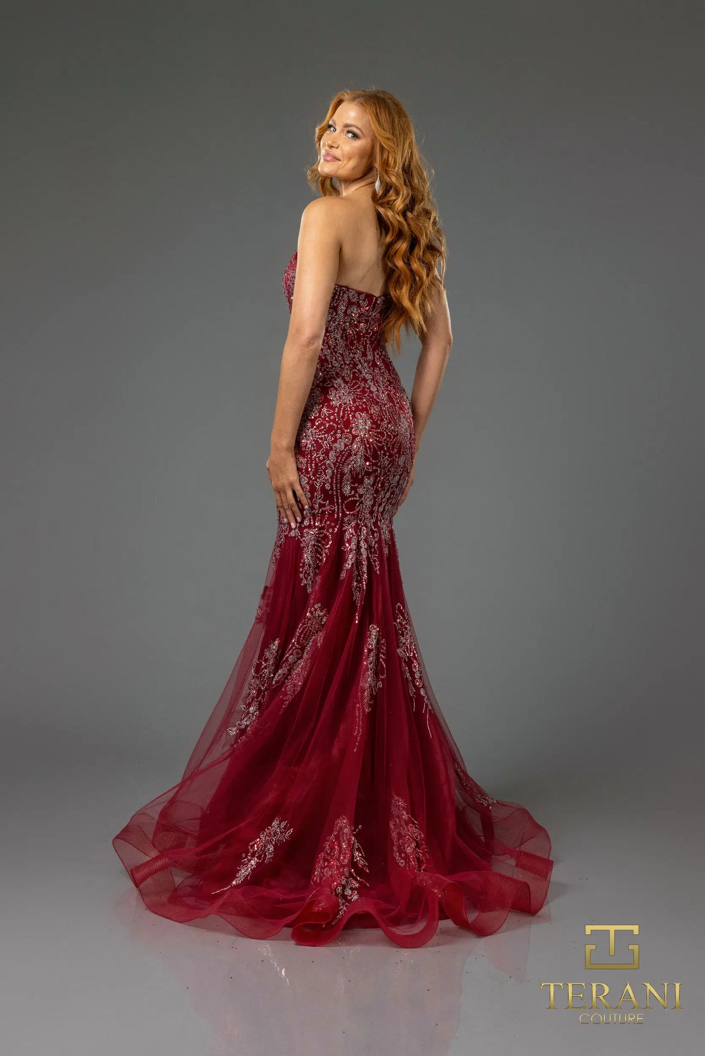 Terani Couture 251P4641 Sweetheart Beaded Tulle Strapless Trumpet Prom Dress
