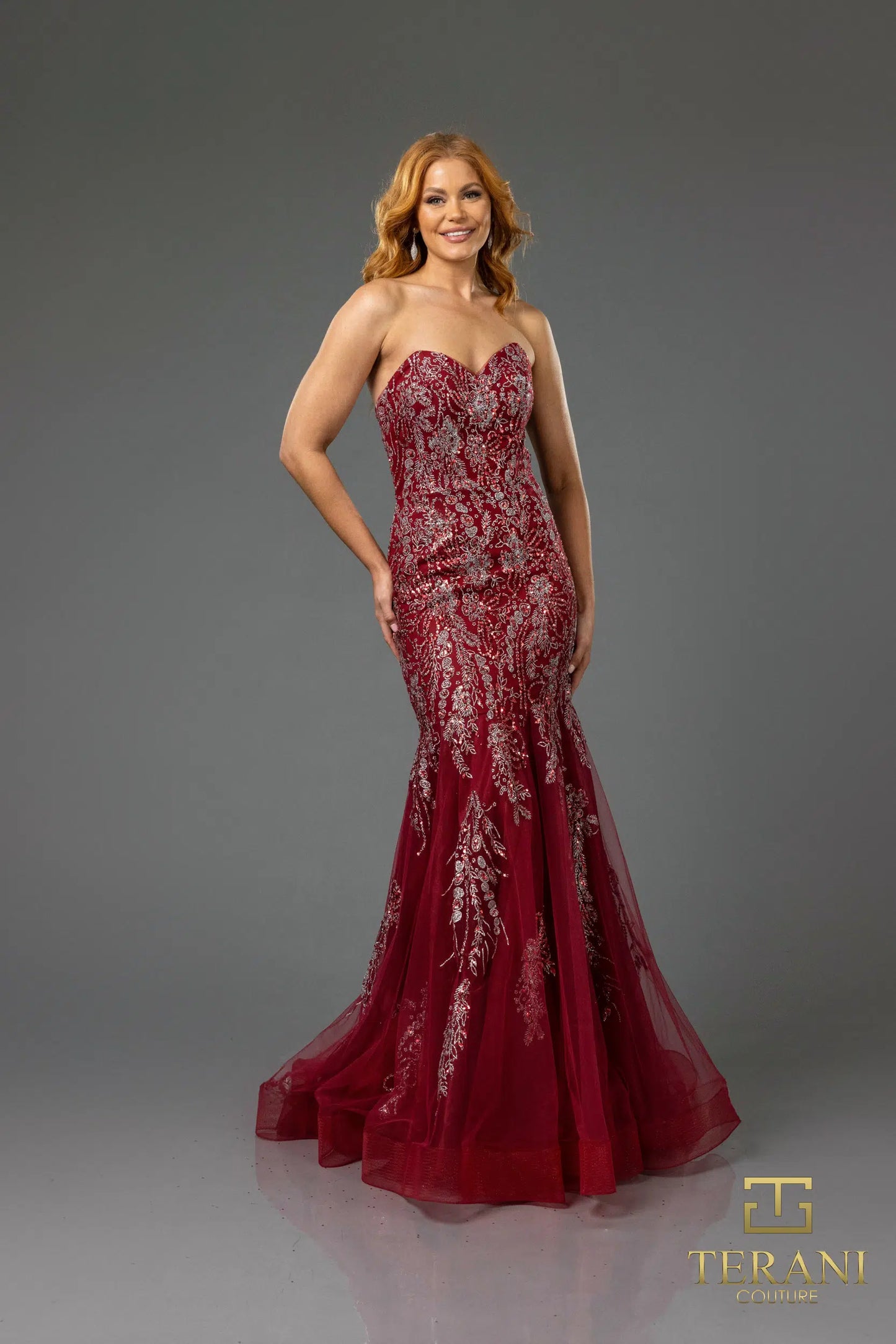 Terani Couture 251P4641 Sweetheart Beaded Tulle Strapless Trumpet Prom Dress