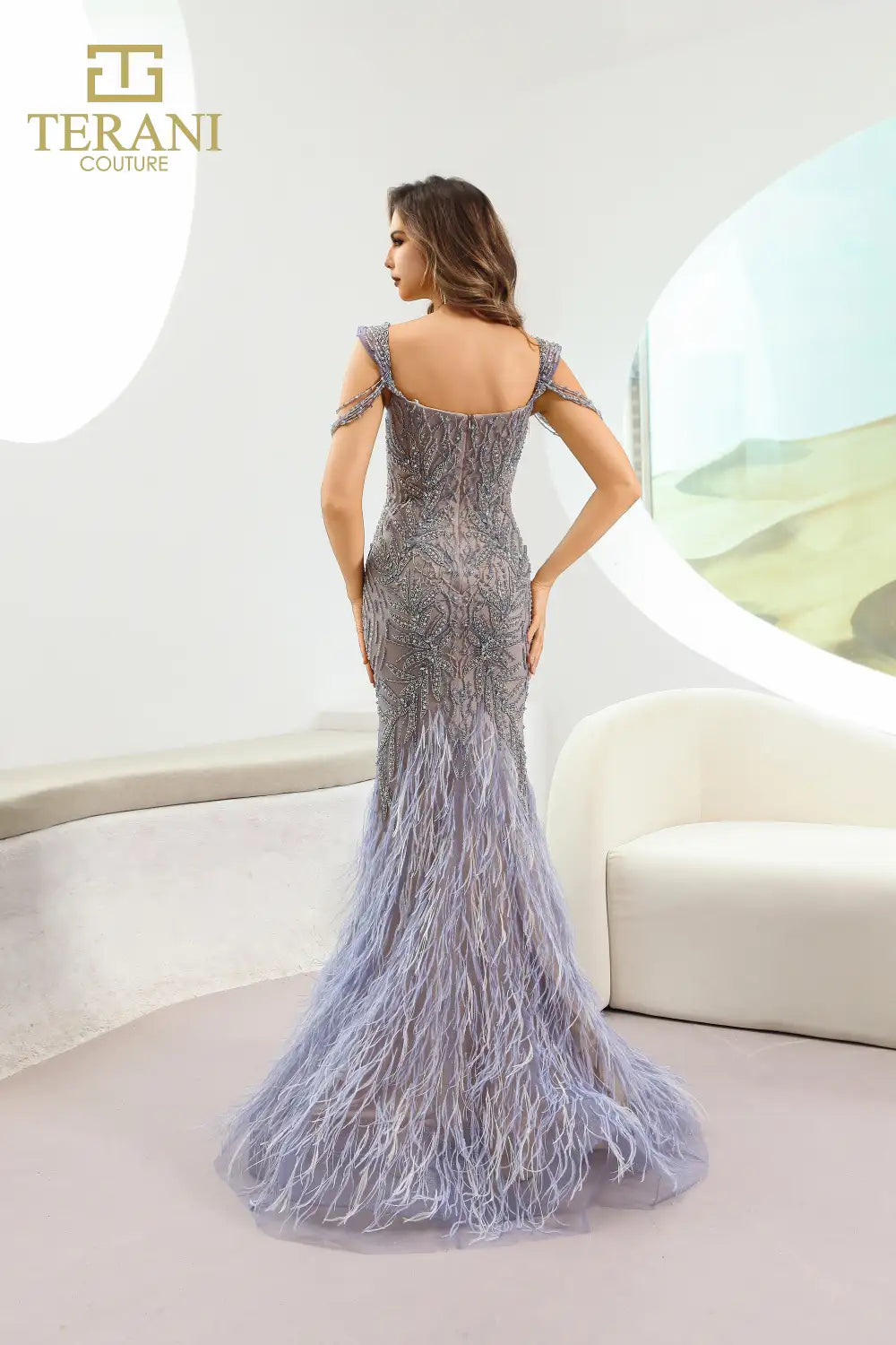 Terani Couture 251GL4197 Sweetheart Denim Nude Trumpet Pageant Dress