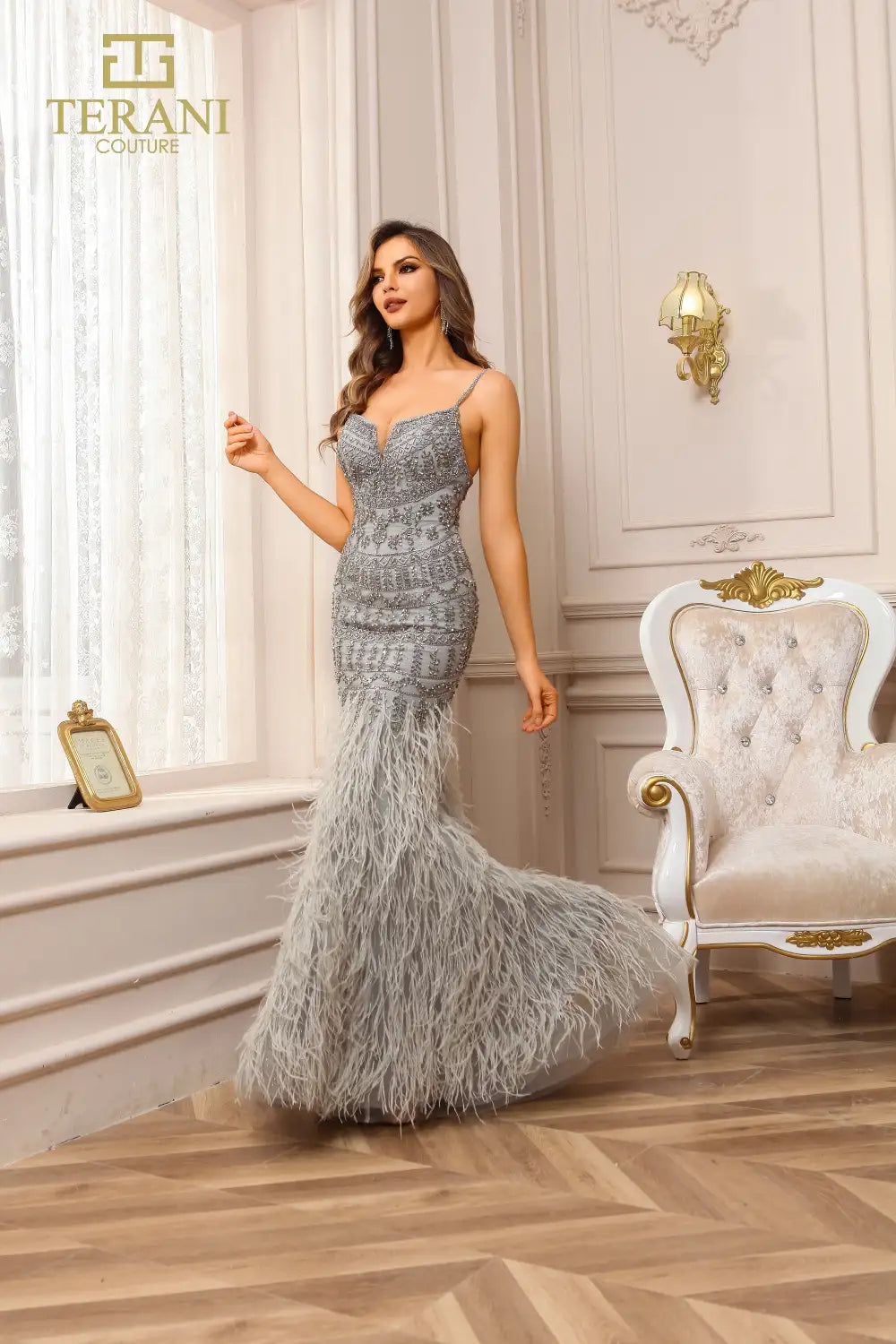 Terani Couture 251GL4199 Trumpet Sleeveless Beaded Tulle Long Pageant Dress