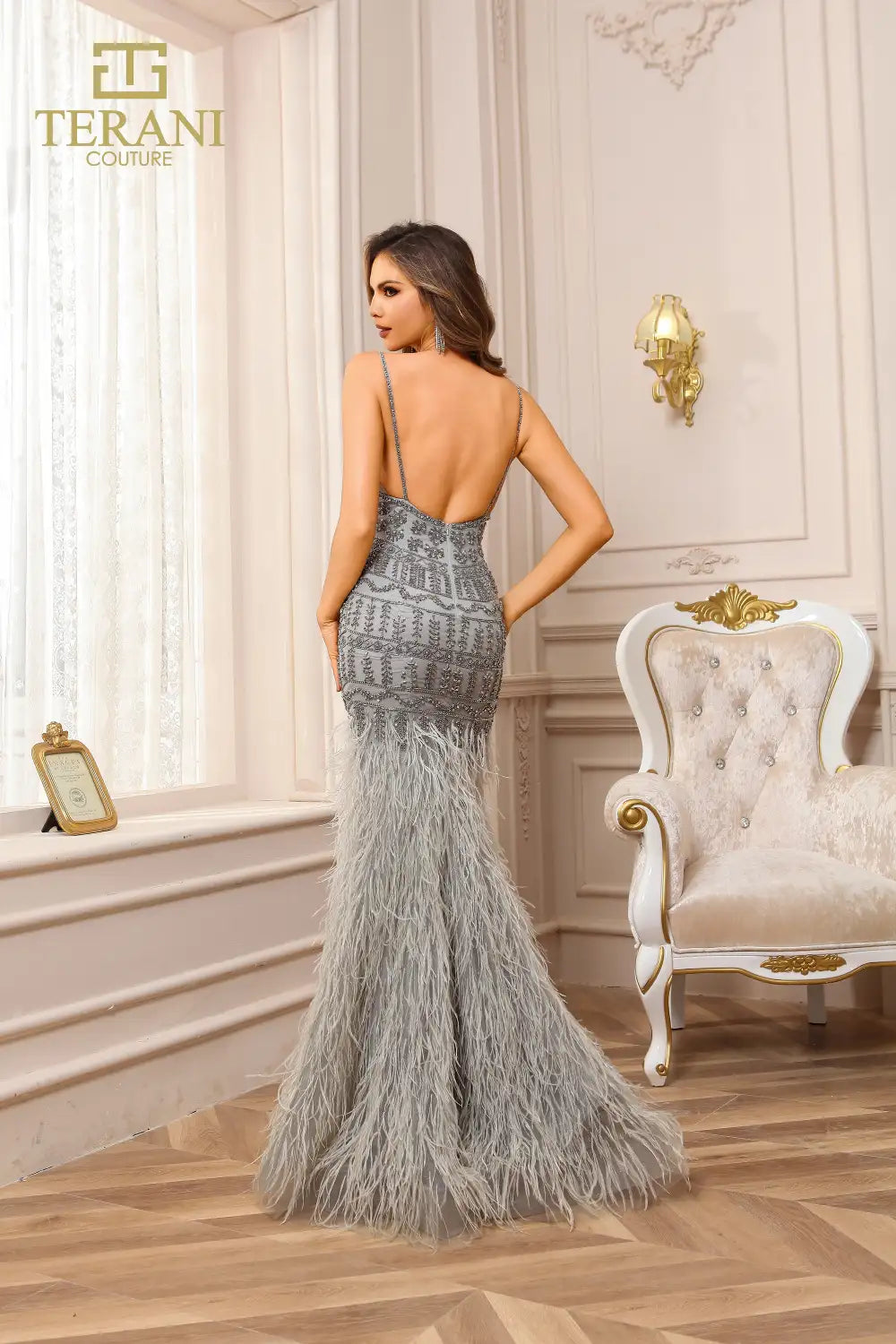 Terani Couture 251GL4199 Trumpet Sleeveless Beaded Tulle Long Pageant Dress
