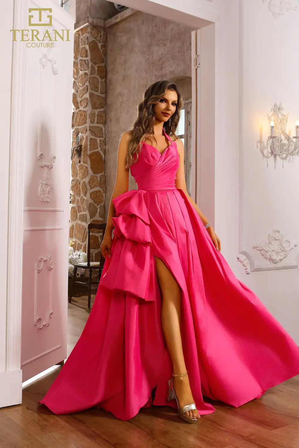 Terani Couture 251P4058 Stretch Taffeta Sleeveless Halter Ballgown