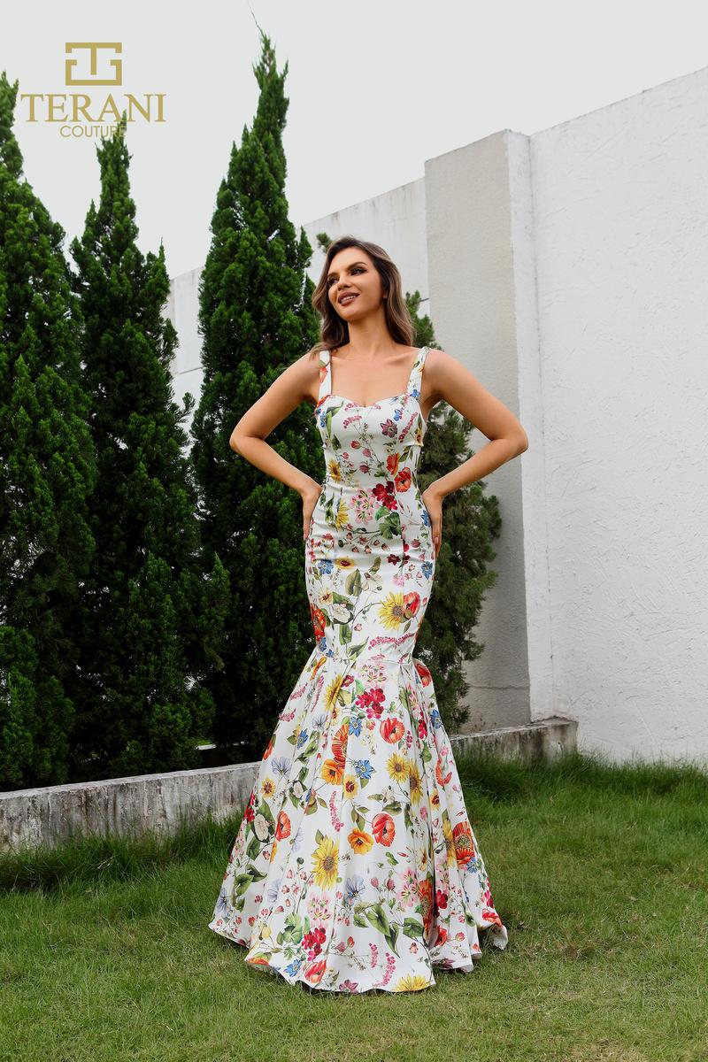 Terani Couture 251P4378 Sweetheart Printed Satin Trumpet Prom Dress