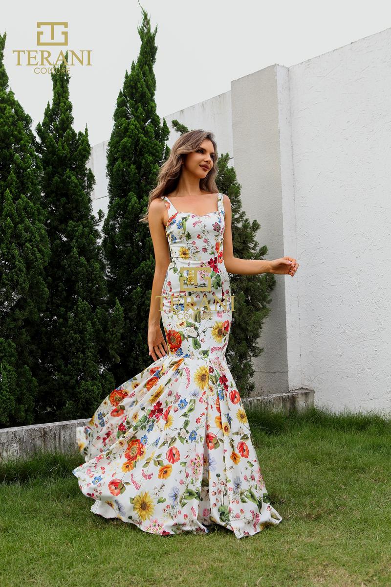 Terani Couture 251P4378 Sweetheart Printed Satin Trumpet Prom Dress
