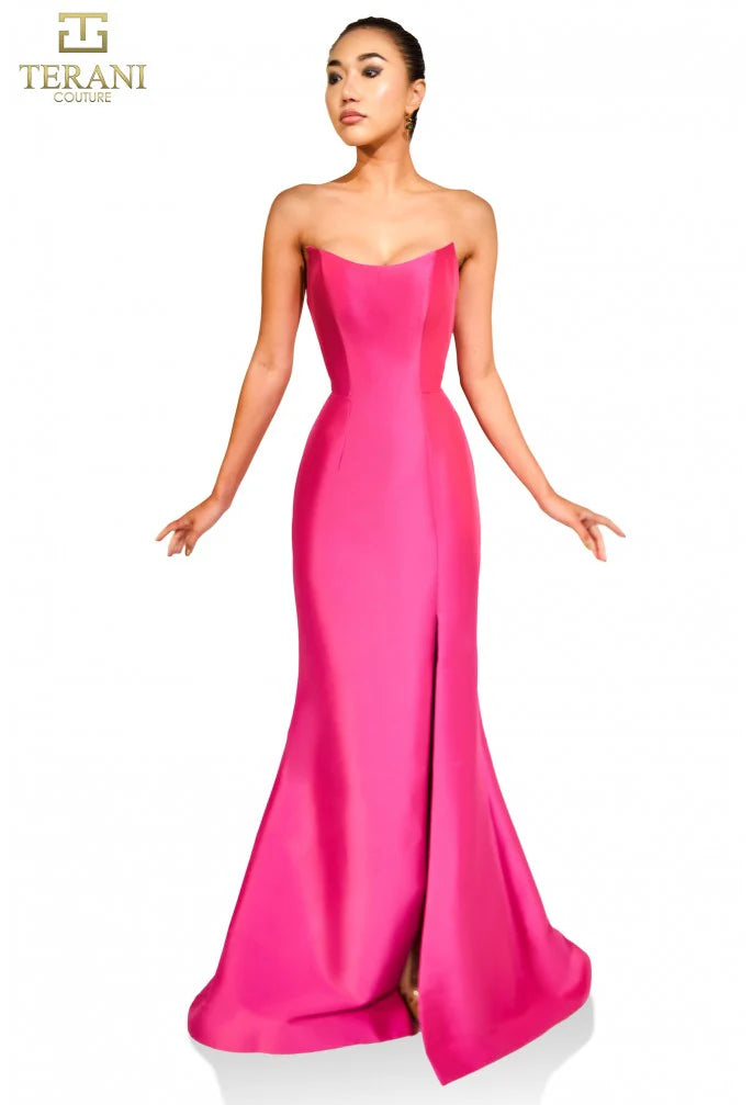 Terani Couture 251P4397 Strapless Bodycon Front Slit Scoop Dress