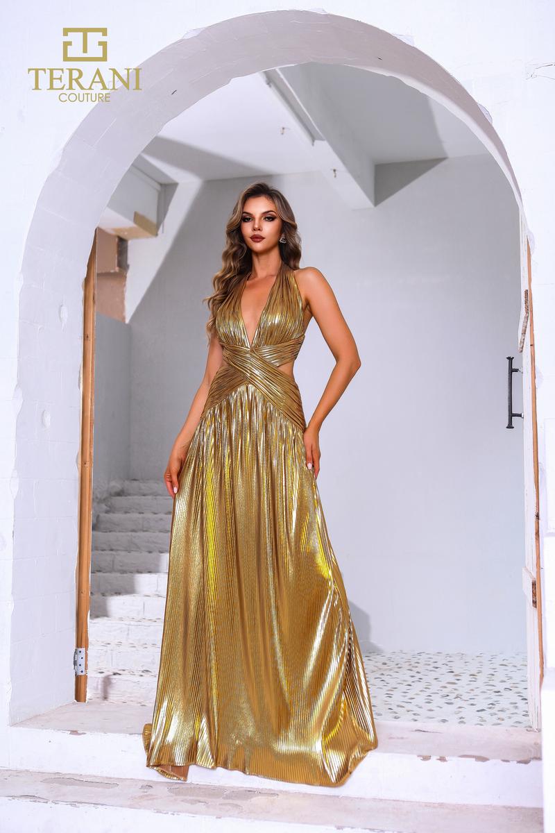 Terani Couture 251P4534 Sleeveless Halter Neck A-line Long Prom Dress