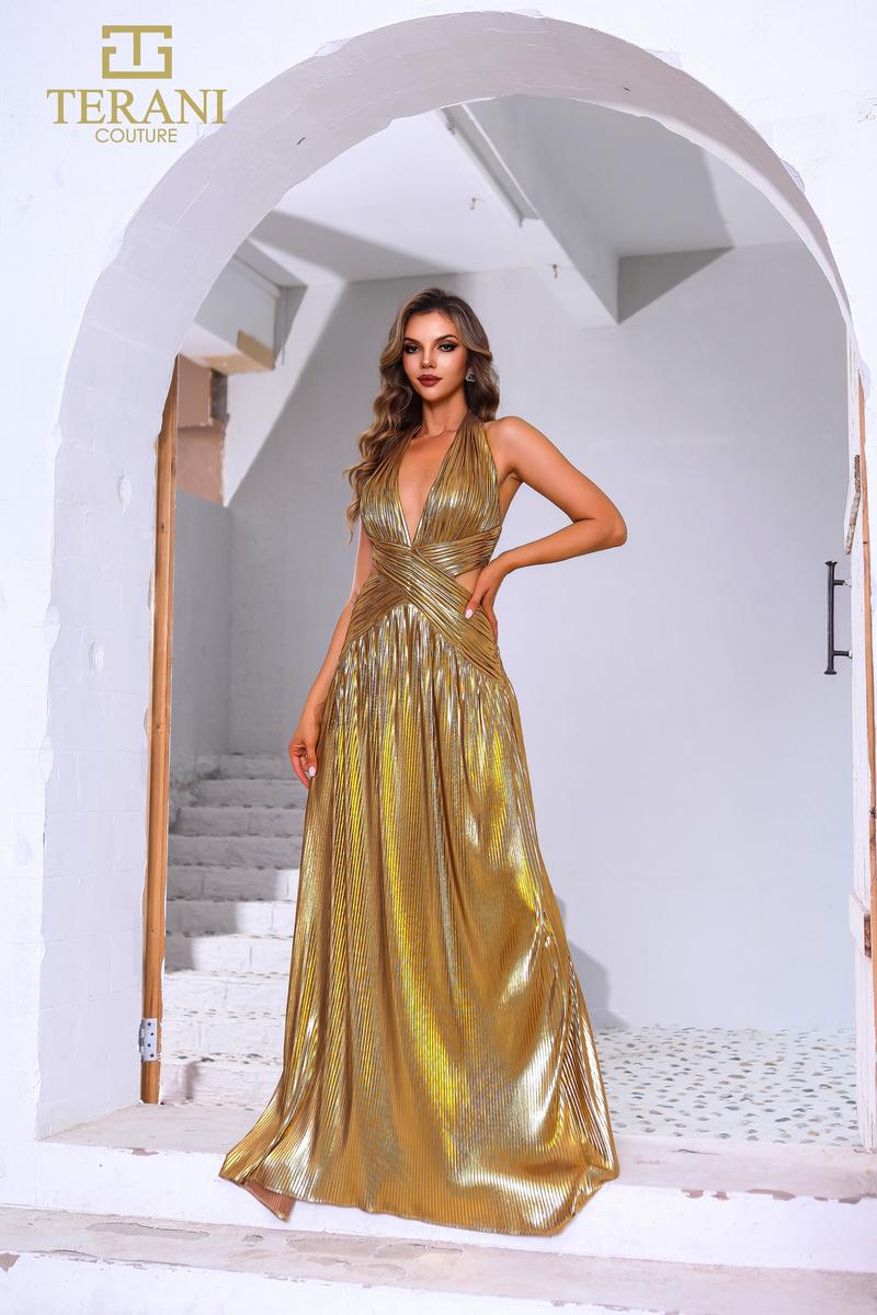 Terani Couture 251P4534 Sleeveless Halter Neck A-line Long Prom Dress