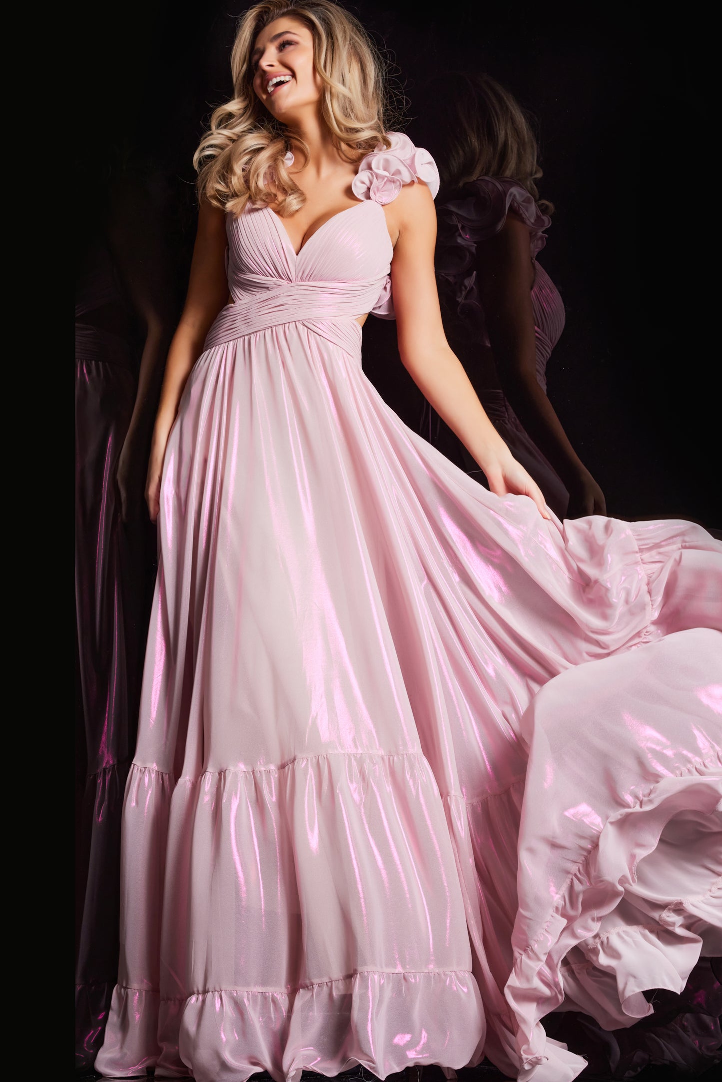 Jovani 26248 V Neckline Empire Waist Dress