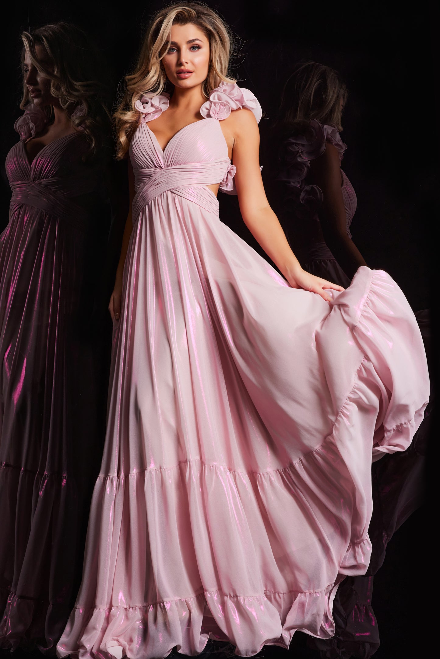 Jovani 26248 V Neckline Empire Waist Dress