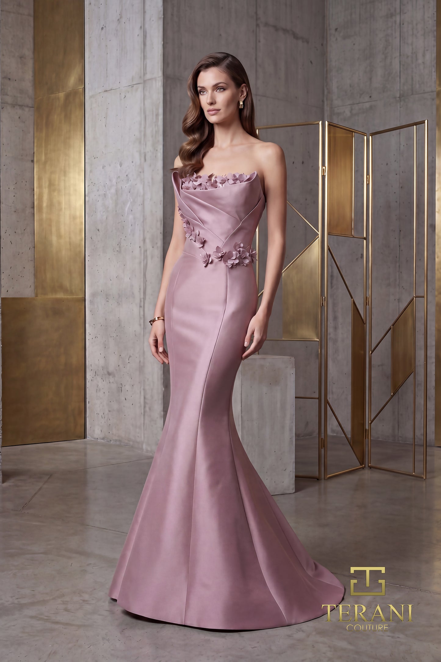 Terani Couture 262E7072 Strapless Architectural Stretch Mikado Trumpet Gown