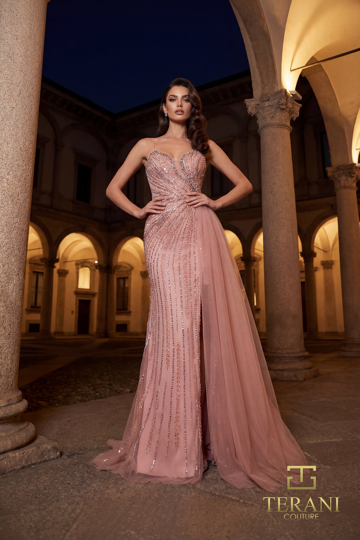 Terani Couture 262GL7515 Sweetheart Illusion Beaded Pageant Gown with Overskirt