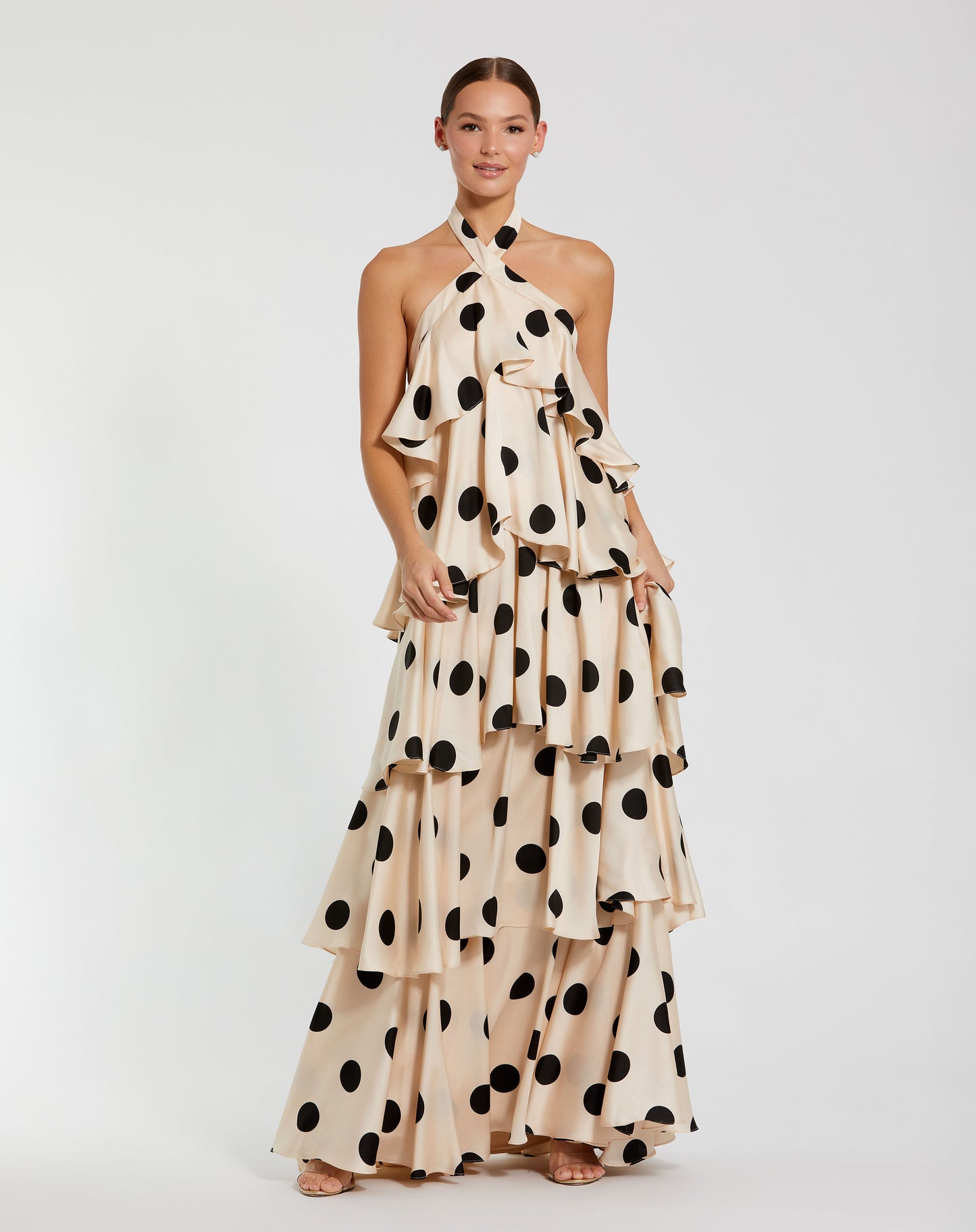 Mac Duggal 27540 Tiered Ruffle Polka Dot Charmeuse Gown