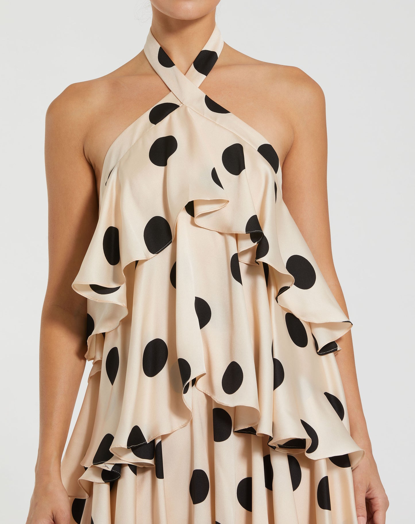 Mac Duggal 27540 Tiered Ruffle Polka Dot Charmeuse Gown