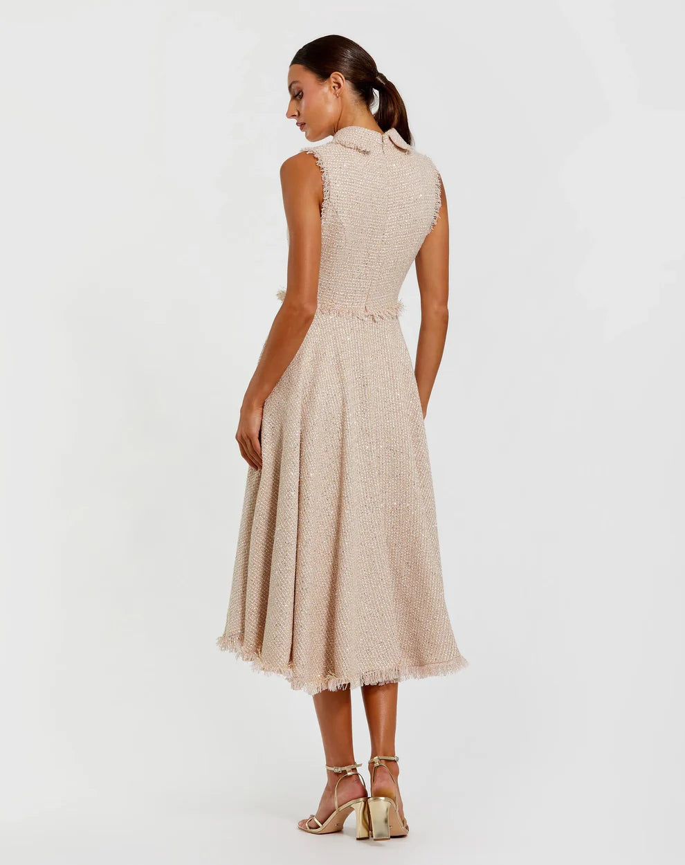 Mac Duggal 27658 Boucle Sleeveless Collared Button Up Midi Dress