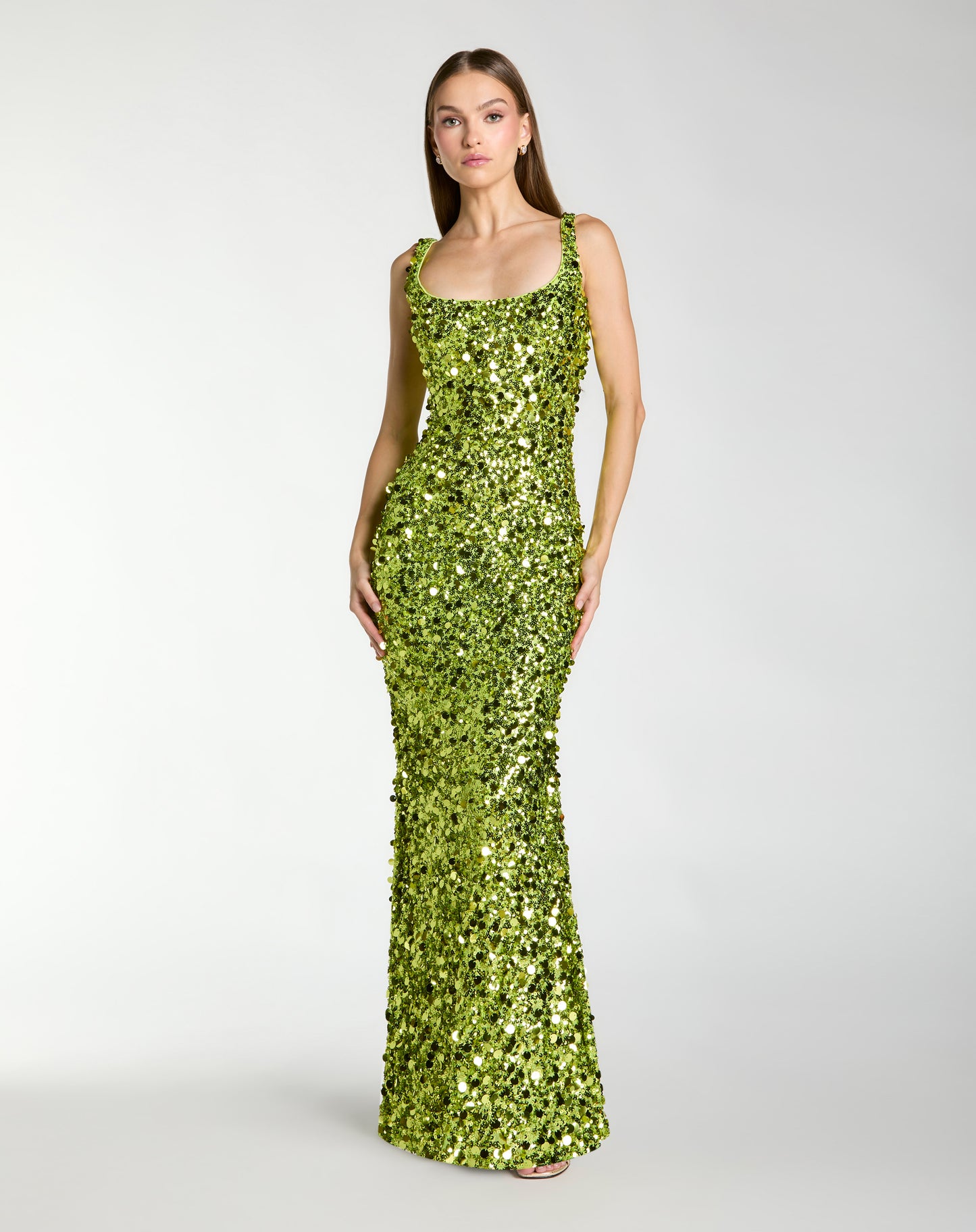 Mac Duggal 27838 Green Sleeveless Scoop Neckline Paillette Sequin Embellished Column Gown
