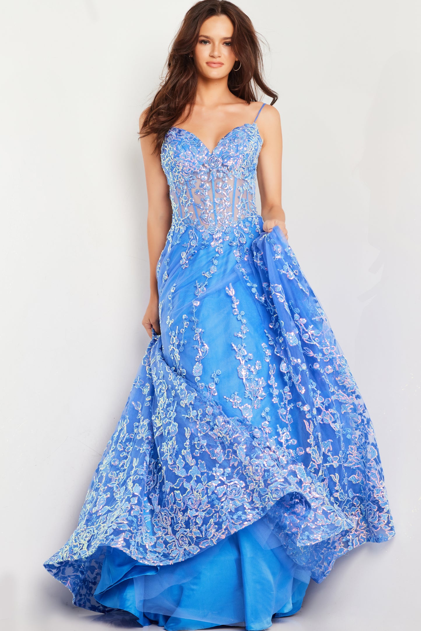 Jovani 29072 Floral Embroidered Corset Bodice Dress